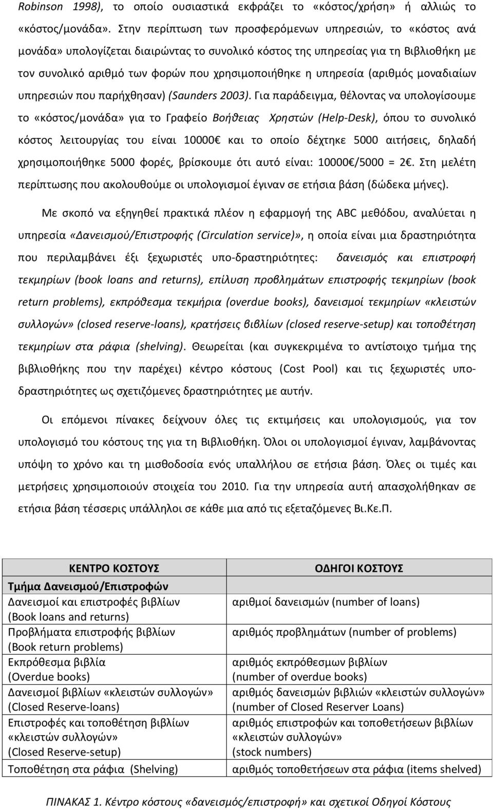 υπηρεσία (αριθμός μοναδιαίων υπηρεσιών που παρήχθησαν) (Saunders 2003).