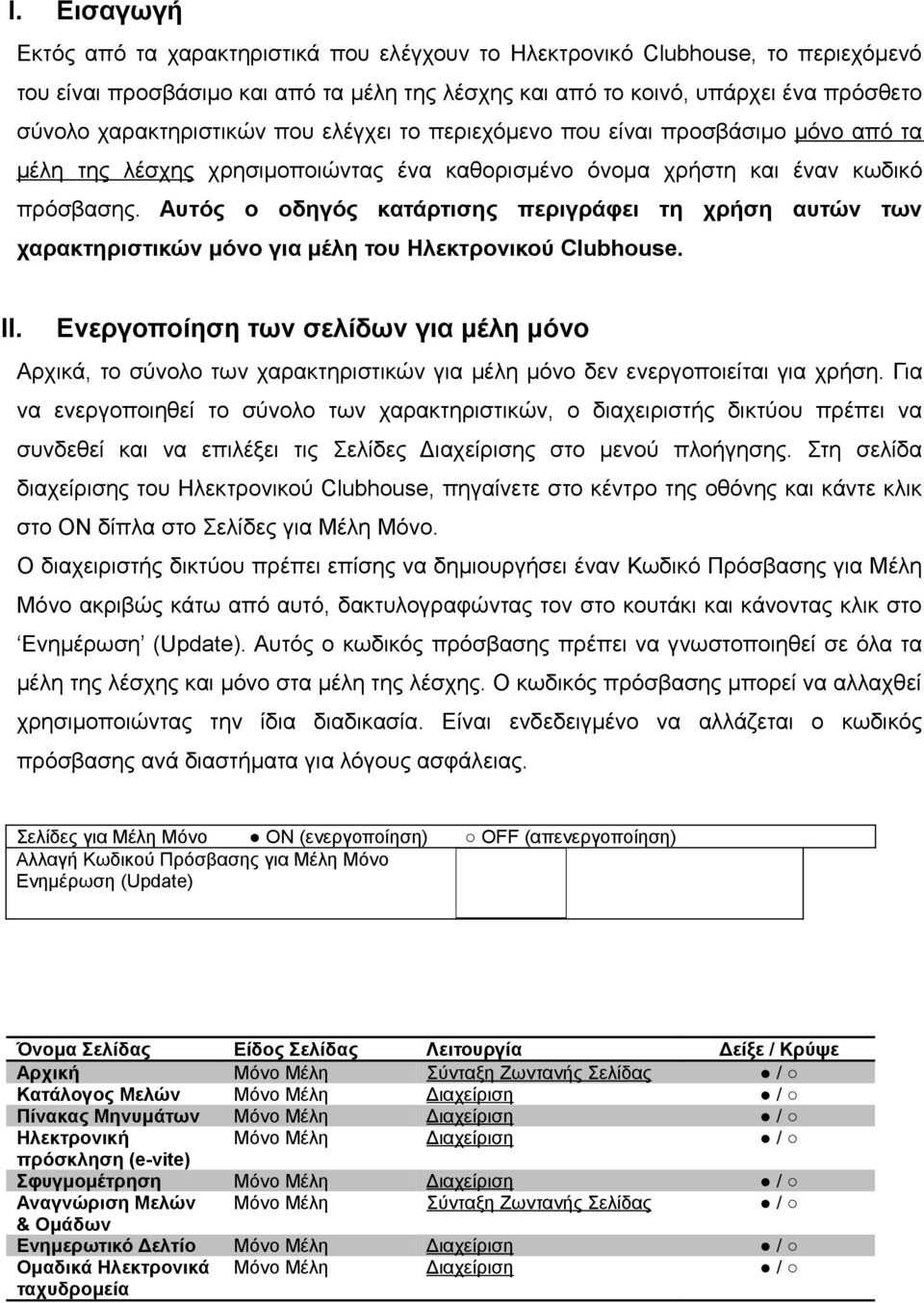 Αυτός ο οδηγός κατάρτισης περιγράφει τη χρήση αυτών των χαρακτηριστικών μόνο για μέλη του Ηλεκτρονικού Clubhouse. II.