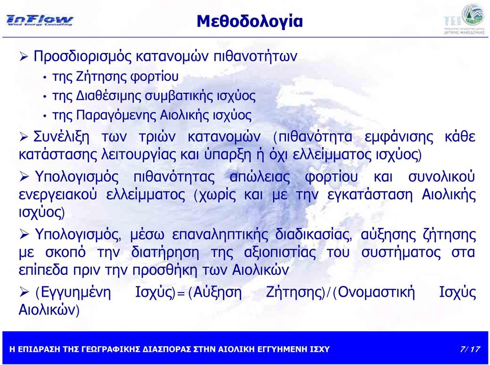 συνολικού ενεργειακού ελλείμματος (χωρίς και με την εγκατάσταση Αιολικής ισχύος) Υπολογισμός, μέσω επαναληπτικής διαδικασίας, αύξησης ζήτησης με