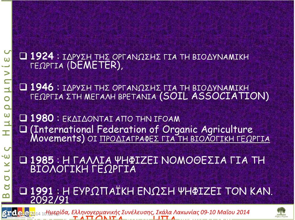 Federation of Organic Agriculture Movements) ΟΙ ΠΡΟΔΙΑΓΡΑΦΕΣ ΓΙΑ ΤΗ ΒΙΟΛΟΓΙΚΗ ΓΕΩΡΓΙΑ 1985 : Η ΓΑΛΛΙΑ ΨΗΦΙΖΕΙ ΝΟΜΟΘΕΣΙΑ