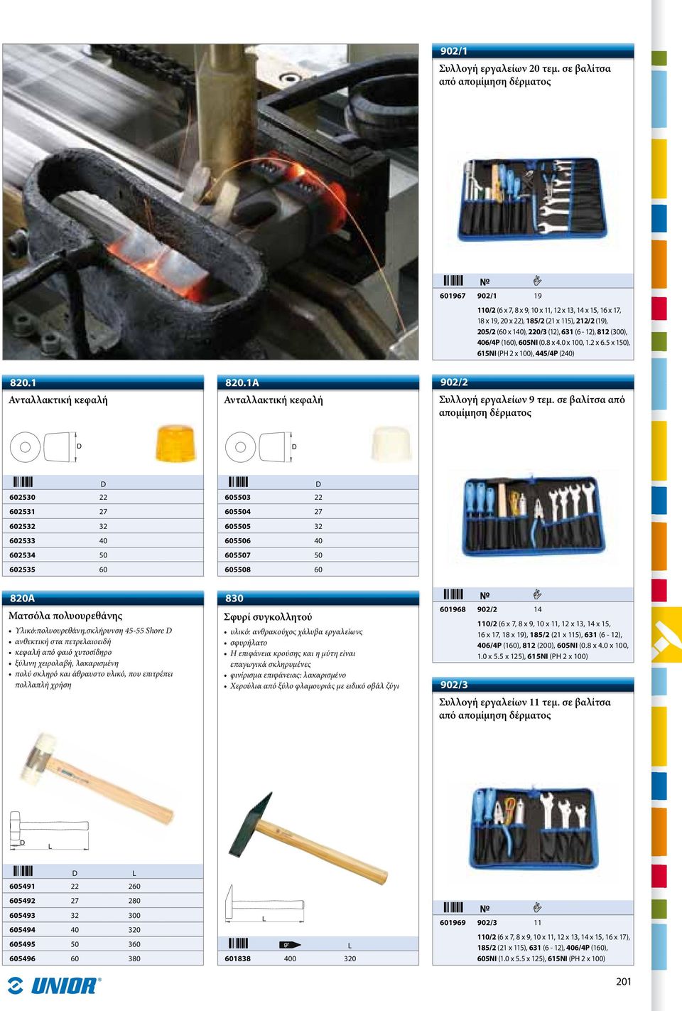 605NI (0.8 x 4.0 x 100, 1.2 x 6.5 x 150), 615NI (PH 2 x 100), 445/4P (240) 820.1 Ανταλλακτική κεφαλή 820.1A Ανταλλακτική κεφαλή 902/2 Συλλογή εργαλείων 9 τεμ.