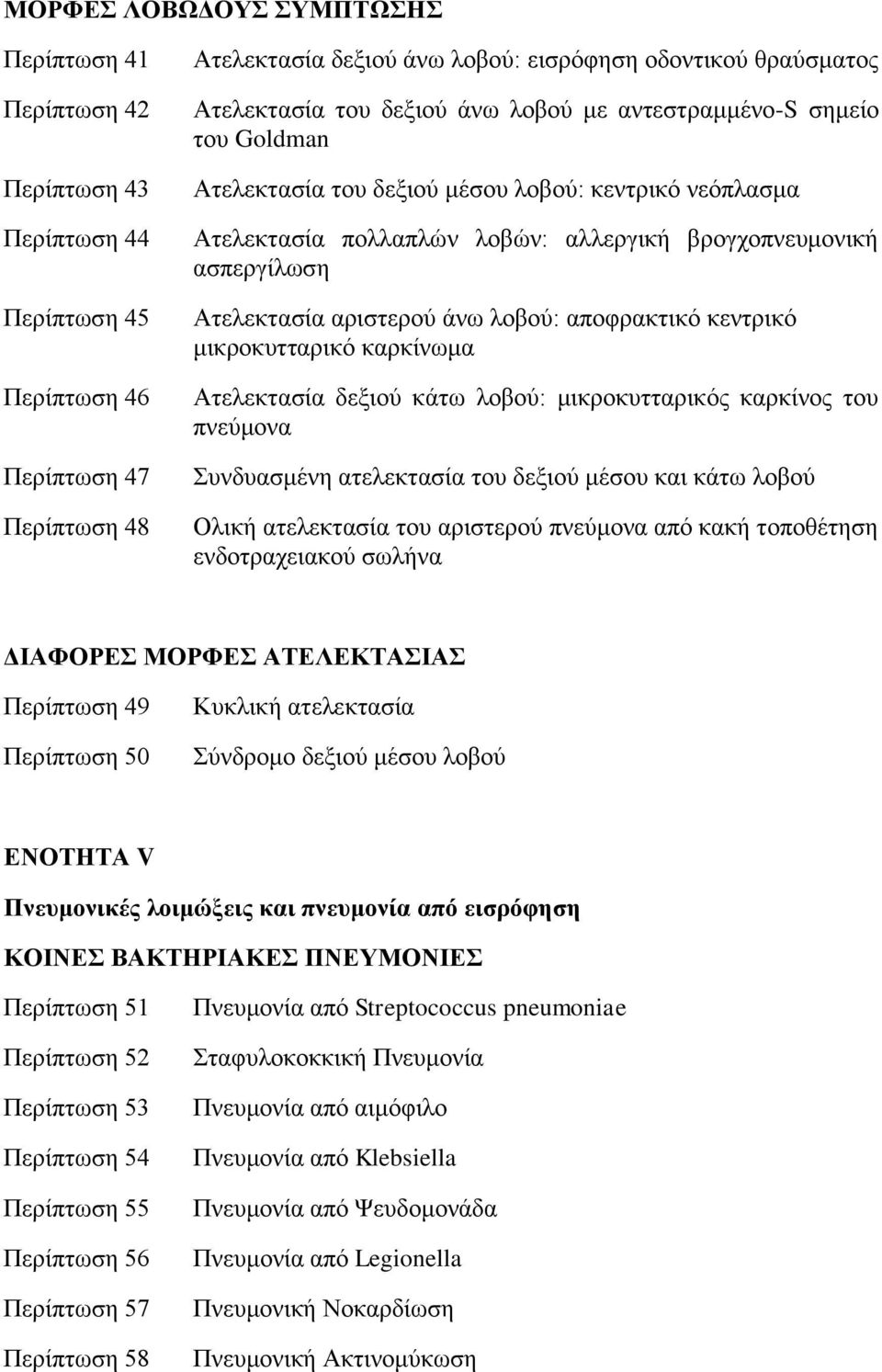 αξηζηεξνχ άλσ ινβνχ: απνθξαθηηθφ θεληξηθφ κηθξνθπηηαξηθφ θαξθίλσκα Αηειεθηαζία δεμηνχ θάησ ινβνχ: κηθξνθπηηαξηθφο θαξθίλνο ηνπ πλεχκνλα πλδπαζκέλε αηειεθηαζία ηνπ δεμηνχ κέζνπ θαη θάησ ινβνχ Οιηθή