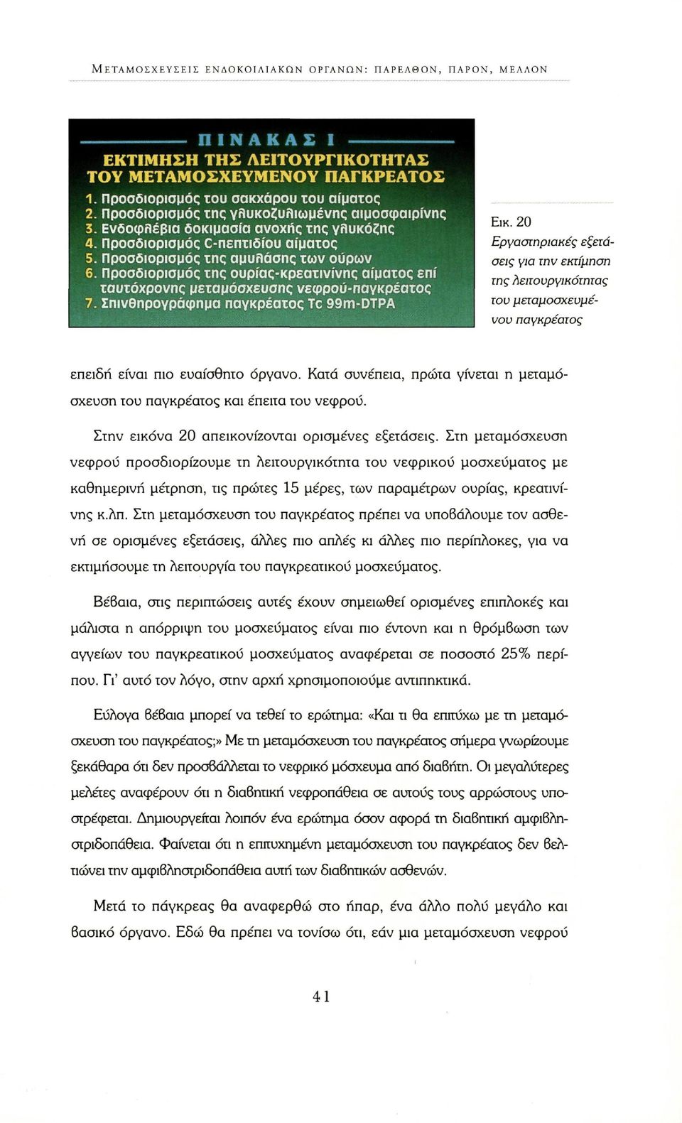 Προσδιορισμός της ουρίας-κρεατινίνης αίματος επί ταυτόχρονης μεταμόσχευσης νεφρού-παγκρέατο 7. Σπινθηρογράφημα παγκρέατος Te 99m-DTPA Εικ.