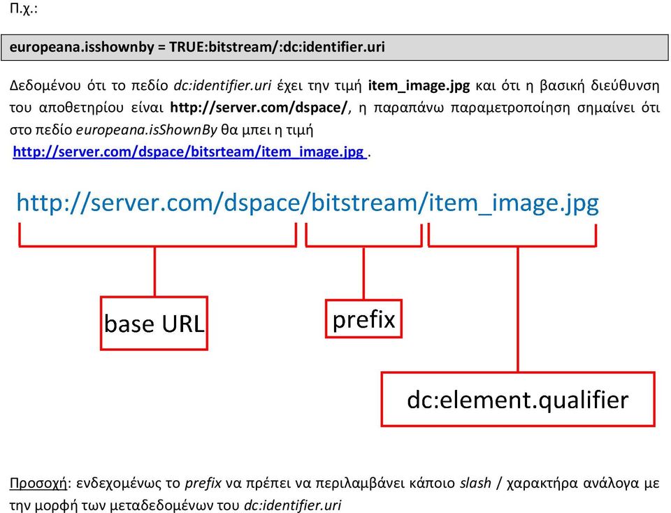 com/dspace/, η παραπάνω παραμετροποίηση σημαίνει ότι στο πεδίο europeana.isshownby θα μπει η τιμή http://server.