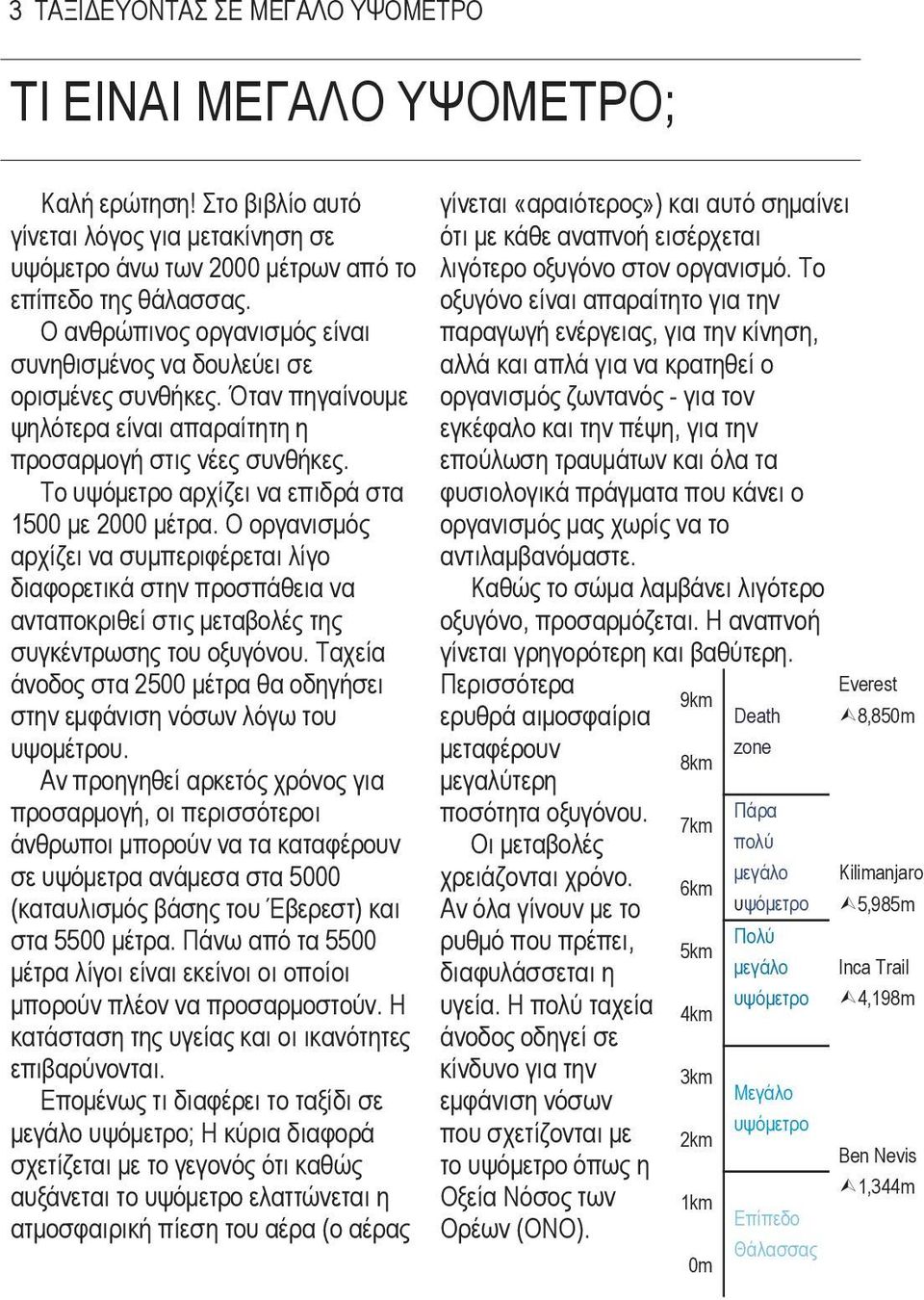 Το υψόµετρο αρχίζει να επιδρά στα 1500 µε 2000 µέτρα. Ο οργανισµός αρχίζει να συµπεριφέρεται λίγο διαφορετικά στην προσπάθεια να ανταποκριθεί στις µεταβολές της συγκέντρωσης του οξυγόνου.