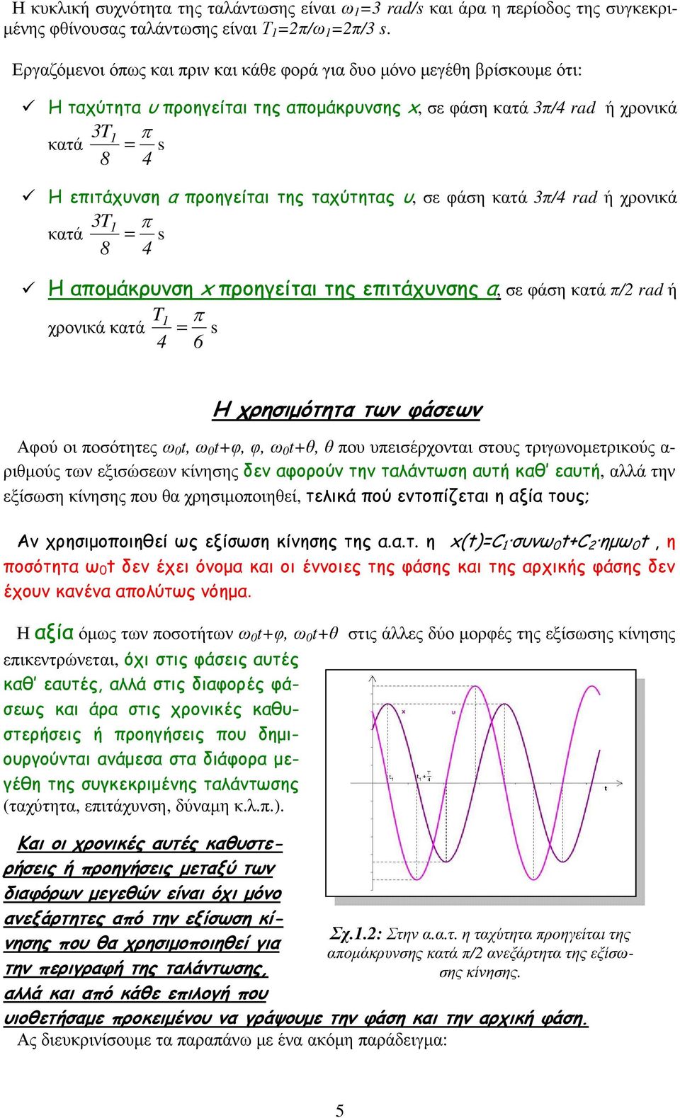 υ, σε φάση κατά 3/ rad ή χρονικά 3T κατά 1 = s 8 Η αοµάκρυνση x ροηγείται της ειτάχυνσης α, σε φάση κατά /2 rad ή T χρονικά κατά 1 = s 6 Η χρησιµότητα των φάσεων Αφού οι οσότητες ω 0 t, ω 0 t+φ, φ, ω