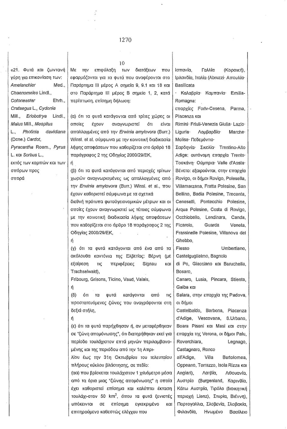 1 και 18 και Basilicata στο Παράρτημα 111 μέρος Β σημείο 1, 2, κατά. Καλαβρία' Καμπανία' Emilίaπερίπτωση, επίσημη δήλωση: Romagna: επαρχίες Forlv-Cesena, Parma, ΜίΙΙ., Eriobotrya Lίndl.