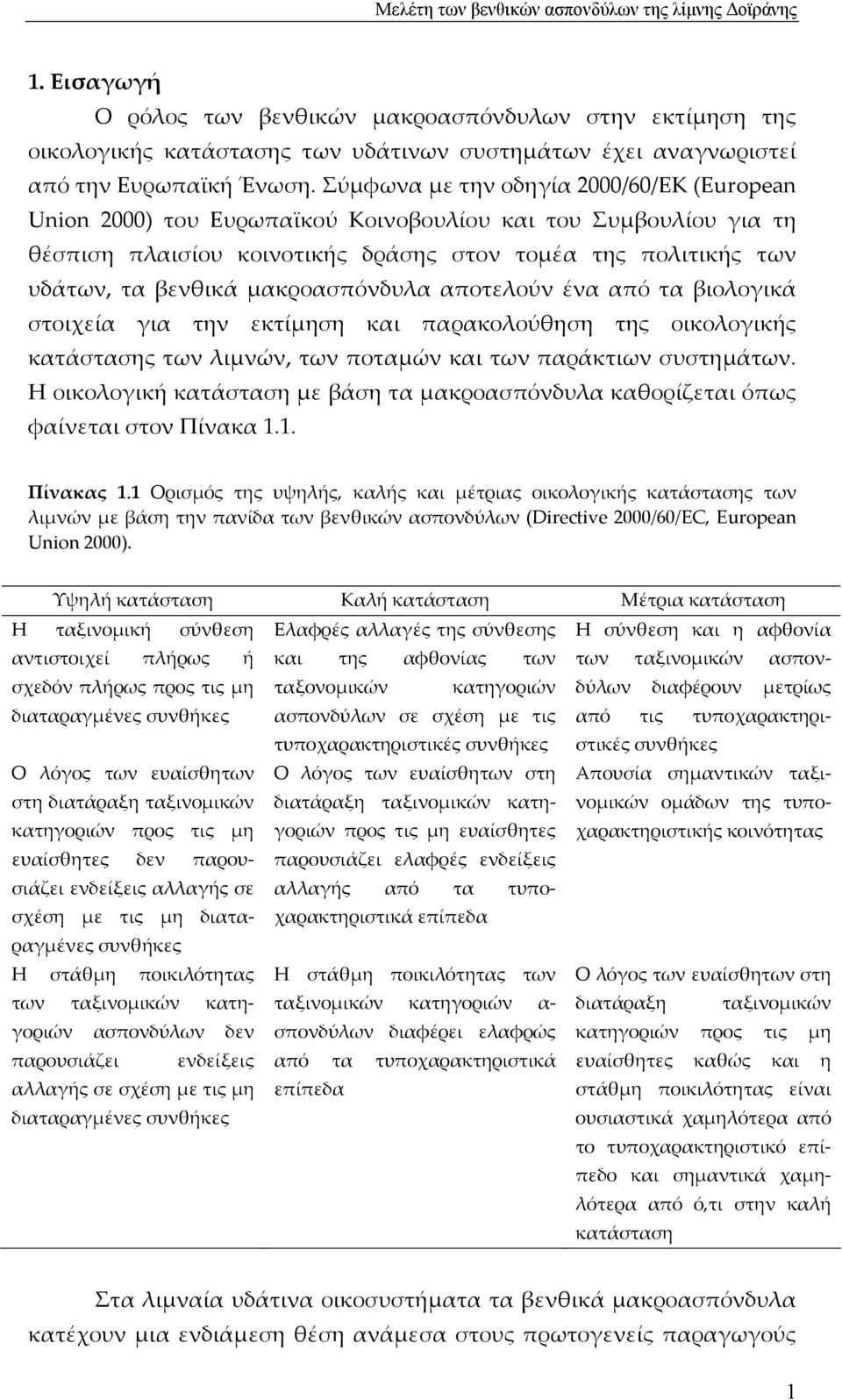 μακροασπόνδυλα αποτελούν ένα από τα βιολογικά στοιχεία για την εκτίμηση και παρακολούθηση της οικολογικής κατάστασης των λιμνών, των ποταμών και των παράκτιων συστημάτων.