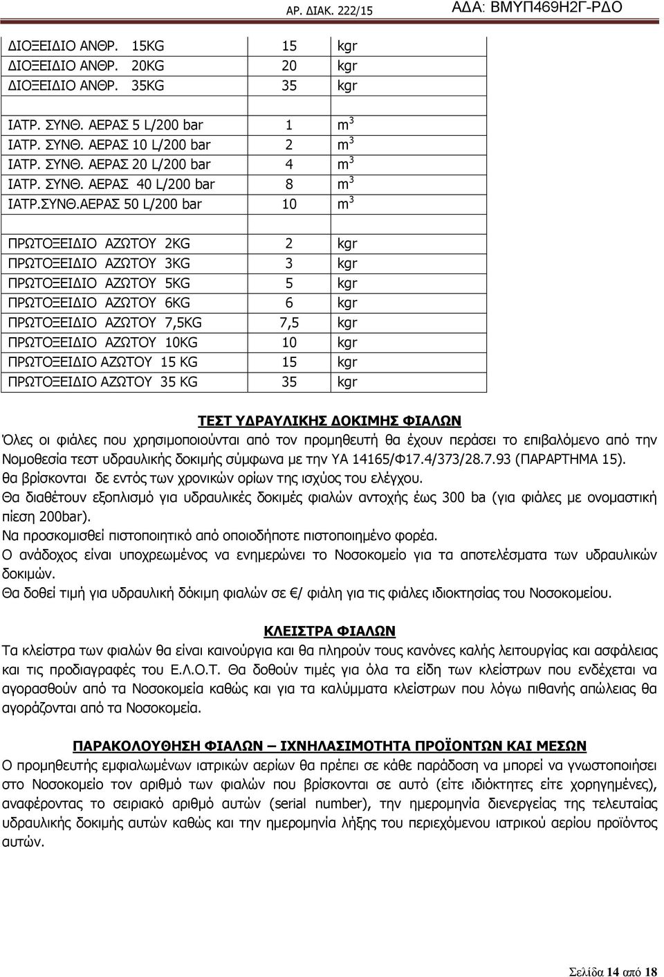 kgr ΞΟΩΡΝΜΔΗΓΗΝ ΑΕΩΡΝ 15 KG 15 kgr ΞΟΩΡΝΜΔΗΓΗΝ ΑΕΩΡΝ 35 KG 35 kgr ΡΔΠΡ ΓΟΑΙΗΖΠ ΓΝΗΚΖΠ ΦΗΑΙΥΛ Όιεο νη θηάιεο πνπ ρξεζηκνπνηνχληαη απφ ηνλ πξνκεζεπηή ζα έρνπλ πεξάζεη ην επηβαιφκελν απφ ηελ Λνκνζεζία