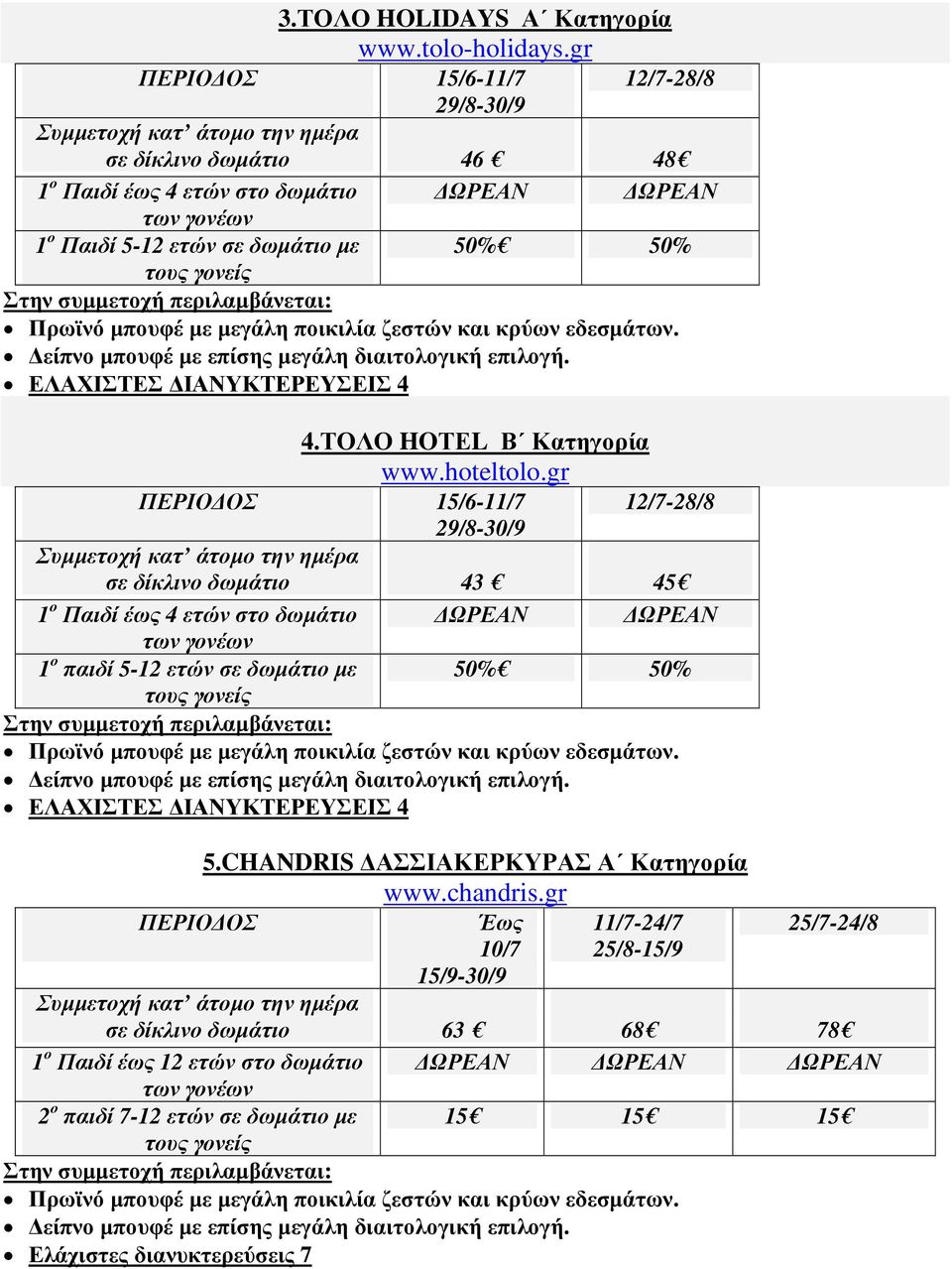 ΙΑΝΥΚΤΕΡΕΥΣΕΙΣ 4 4.ΤΟΛΟ HOΤΕL Β Κατηγορία www.hoteltolo.