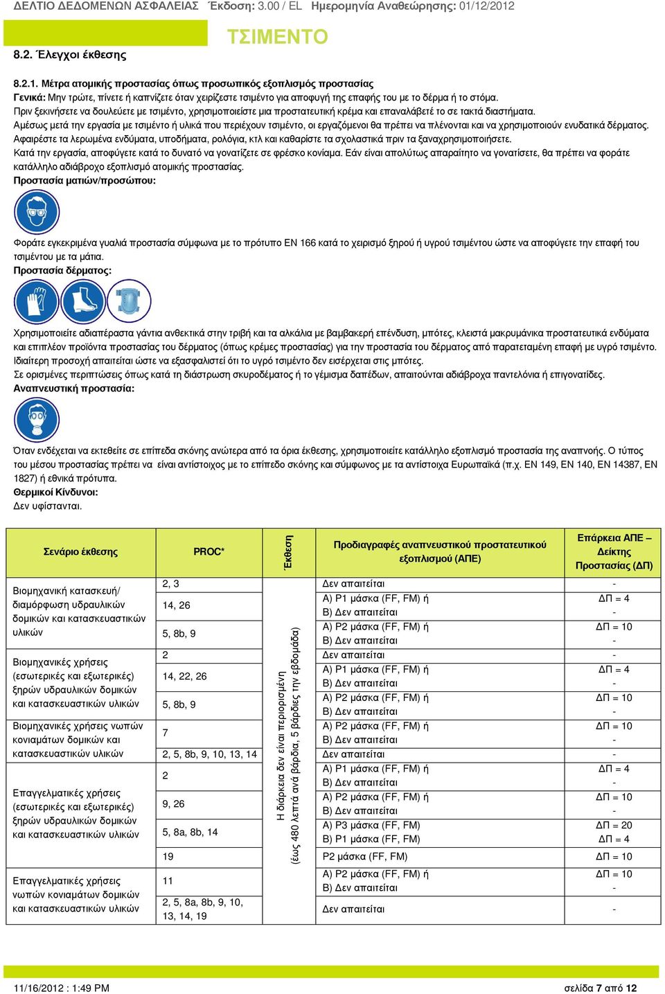 του µε το δέρ µα ή το στόµα. Π ρ ιν ξεκ ινήσετε να δουλεύετε µε τσιµέντο, χρ ησιµοποιείστε µια πρ οστατευτικ ή κ ρ έµα κ αι επαναλά βετέ το σε τακ τά διαστήµατα.