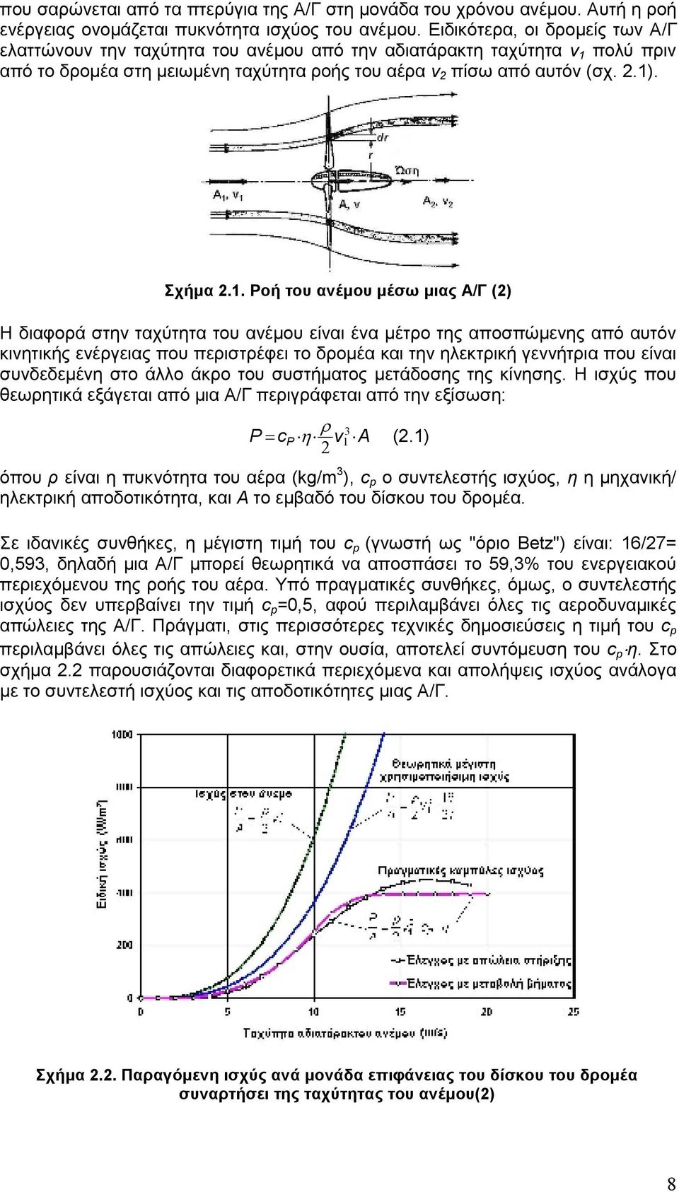 πολύ πριν από το δροµέα στη µειωµένη ταχύτητα ροής του αέρα v 2 πίσω από αυτόν (σχ. 2.1)