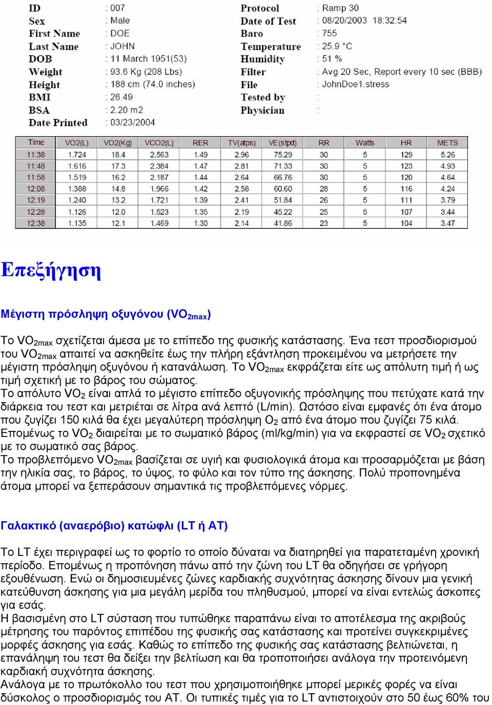 Το VO 2max εκφράζεται είτε ως απόλυτη τιµή ή ως τιµή σχετική µε το βάρος του σώµατος.