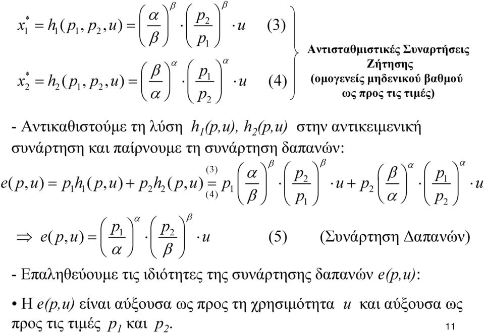 δαπανών: β β (3) α α p2 β p 2 2 2 (4) β p α p2 epu (, ) = ph( pu, ) + ph( pu, ) = p u+ p u α β p p2 (, ) u (5) (Συνάρτηση Δαπανών) epu= α β