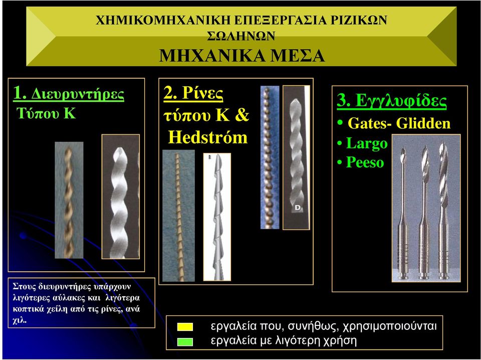 Εγγλυφίδες Gates- Glidden Largo Peeso Στους διευρυντήρες υπάρχουν λιγότερες