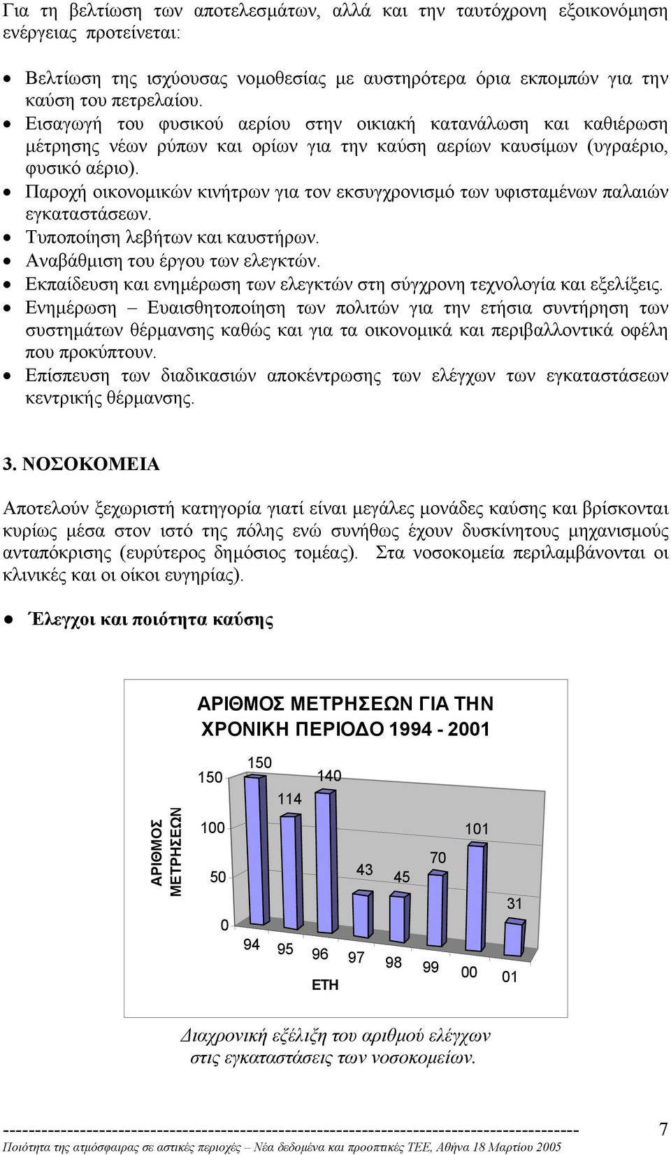 Παροχή οικονοµικών κινήτρων για τον εκσυγχρονισµό των υφισταµένων παλαιών εγκαταστάσεων. Τυποποίηση λεβήτων και καυστήρων. Αναβάθµιση του έργου των ελεγκτών.