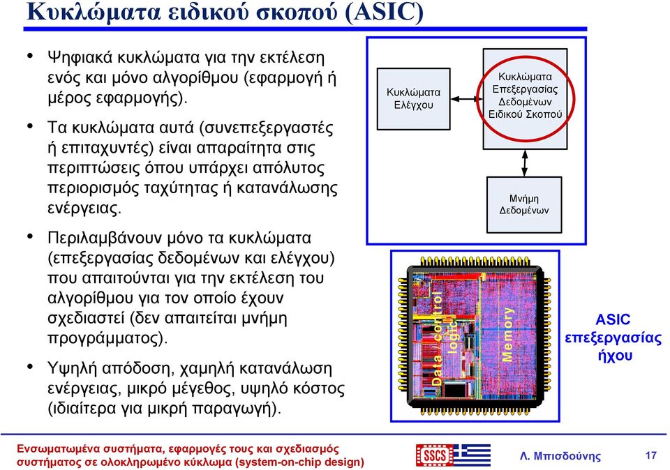 Κυκλώματα Ελέγχου Κυκλώματα Επεξεργασίας εδομένων Ειδικού Σκοπού Μνήμη εδομένων Περιλαμβάνουν μόνο τα κυκλώματα (επεξεργασίας δεδομένων και ελέγχου) που απαιτούνται για την