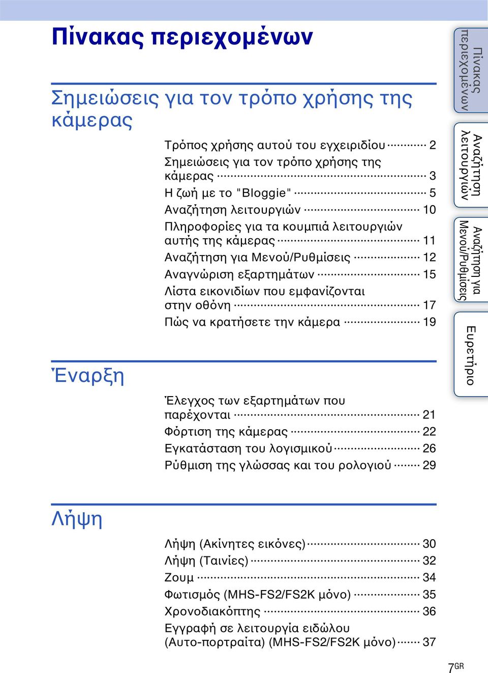 19 Έλεγχος των εξαρτημάτων που παρέχονται 21 Φόρτιση της κάμερας 22 Εγκατάσταση του λογισμικού 26 Ρύθμιση της γλώσσας και του ρολογιού 29 για Λήψη Λήψη