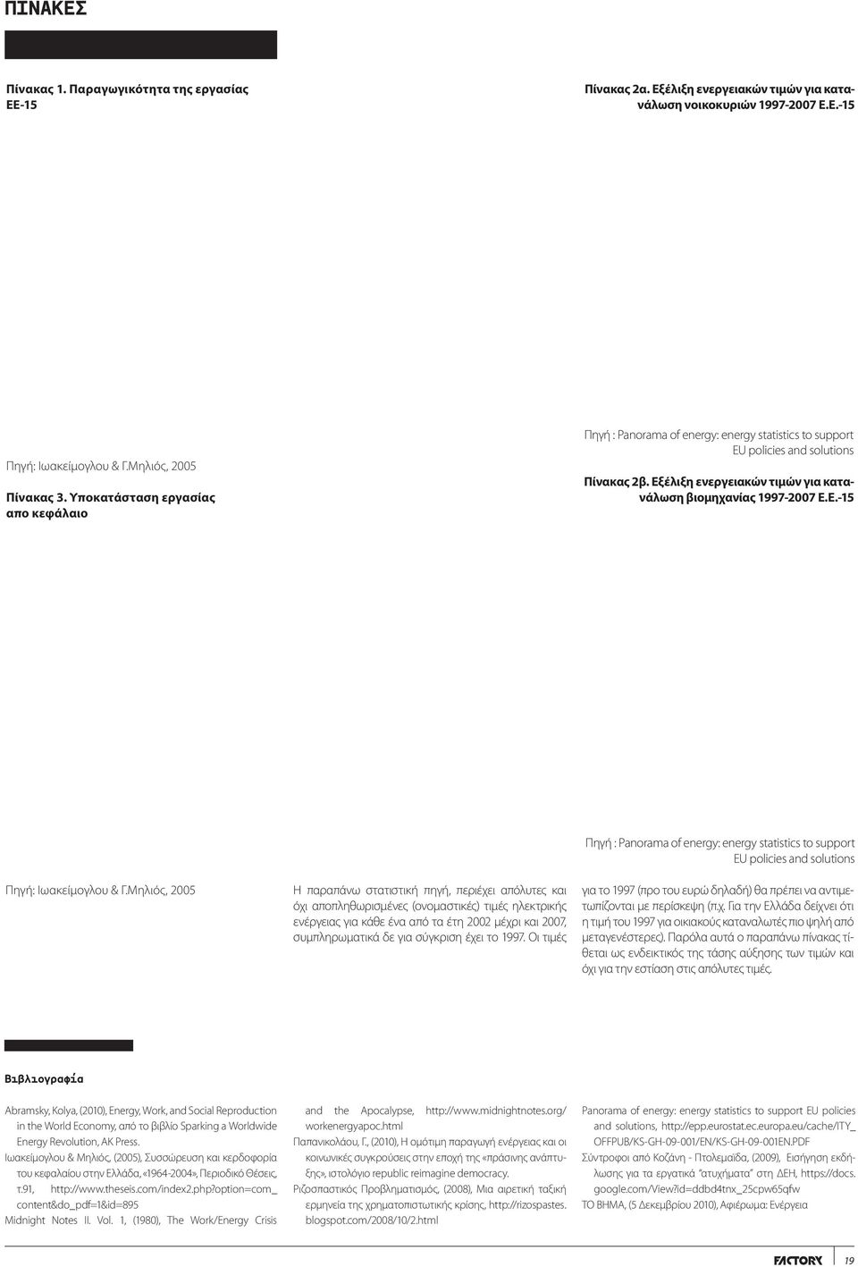 Μηλιός, 2005 Η παραπάνω στατιστική πηγή, περιέχει απόλυτες και όχι αποπληθωρισμένες (ονομαστικές) τιμές ηλεκτρικής ενέργειας για κάθε ένα από τα έτη 2002 μέχρι και 2007, συμπληρωματικά δε για