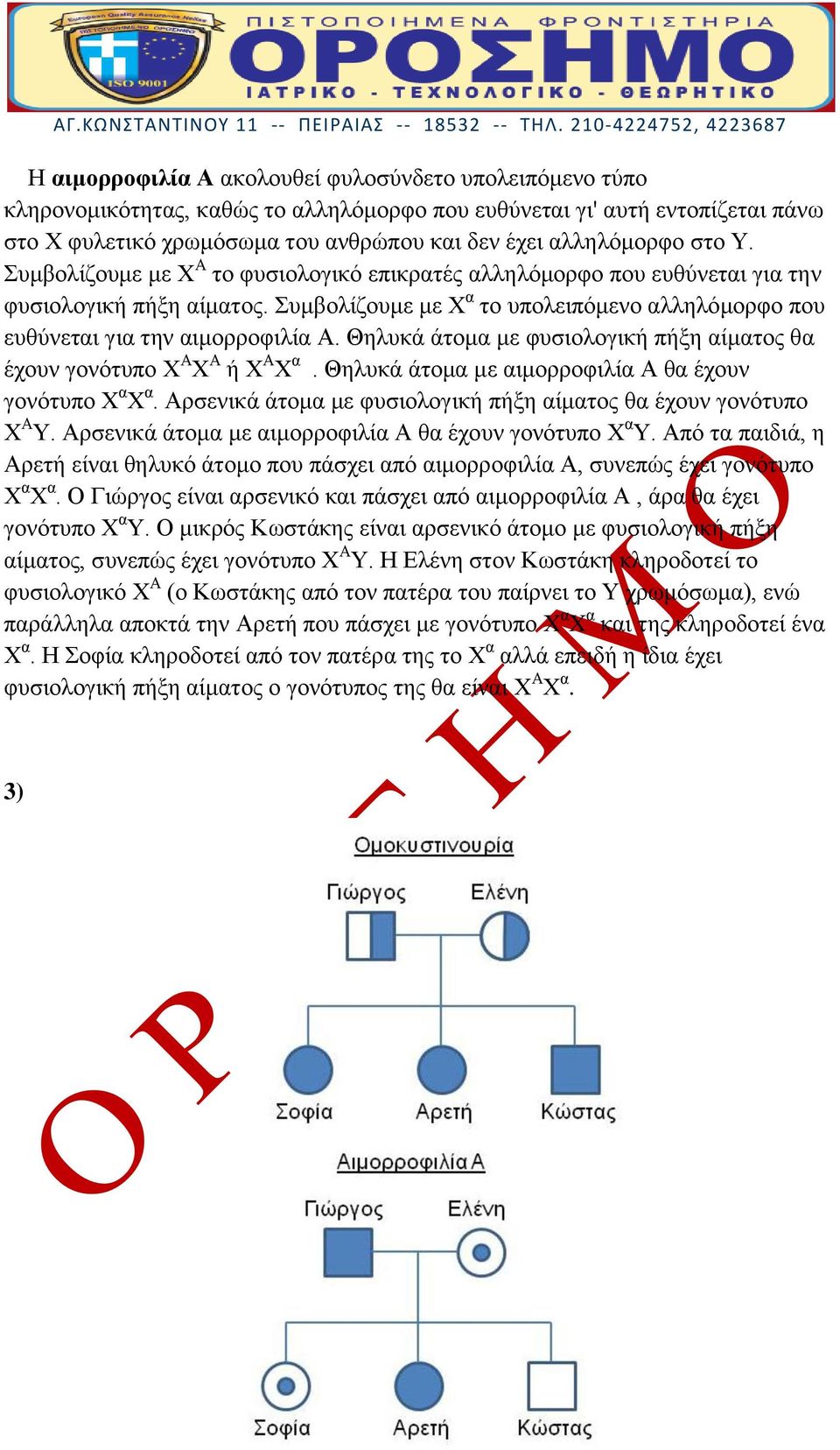 Θηλυκά άτομα με φυσιολογική πήξη αίματος θα έχουν γονότυπο Χ Α Χ Α ή Χ Α Χ α. Θηλυκά άτομα με αιμορροφιλία Α θα έχουν γονότυπο Χ α Χ α.