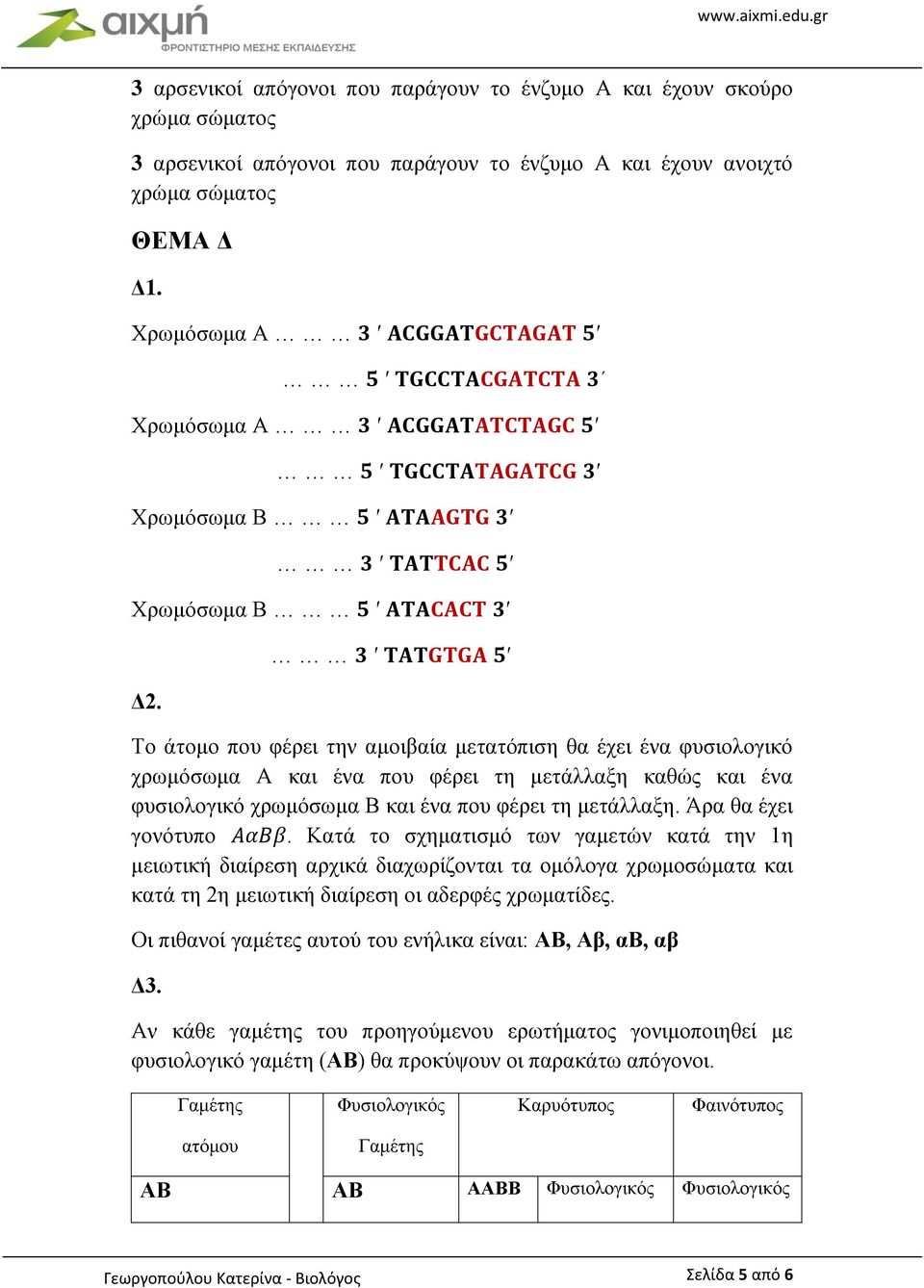 3 TATGTGA 5 Το άτομο που φέρει την αμοιβαία μετατόπιση θα έχει ένα φυσιολογικό χρωμόσωμα Α και ένα που φέρει τη μετάλλαξη καθώς και ένα φυσιολογικό χρωμόσωμα Β και ένα που φέρει τη μετάλλαξη.