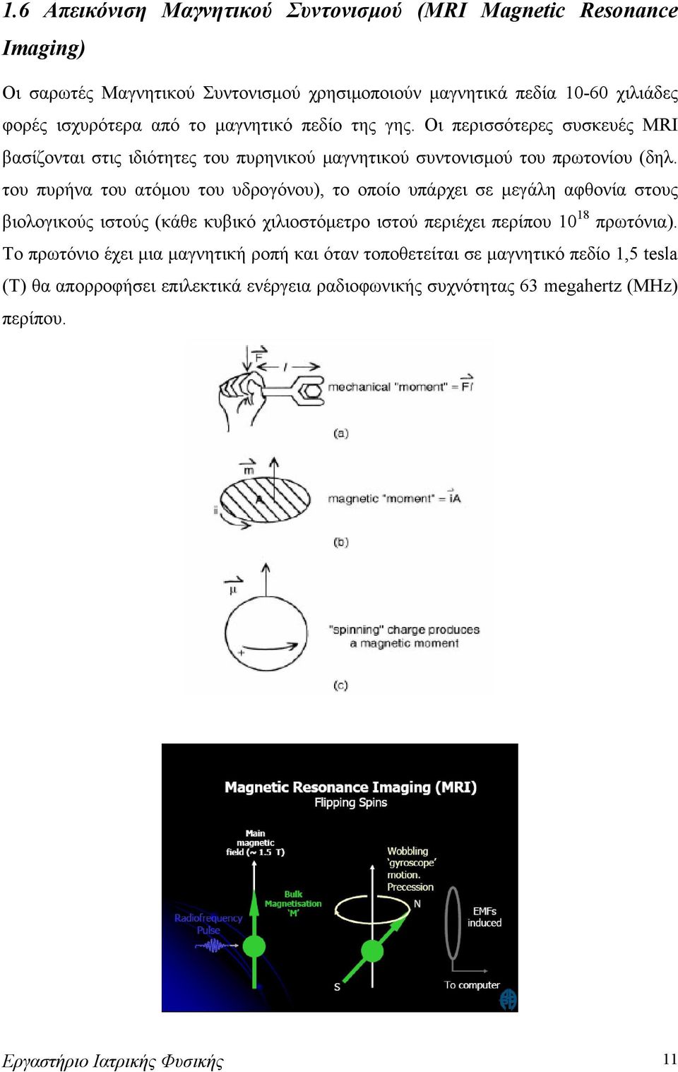 του πυρήνα του ατόμου του υδρογόνου), το οποίο υπάρχει σε μεγάλη αφθονία στους βιολογικούς ιστούς (κάθε κυβικό χιλιοστόμετρο ιστού περιέχει περίπου 10 18 πρωτόνια).