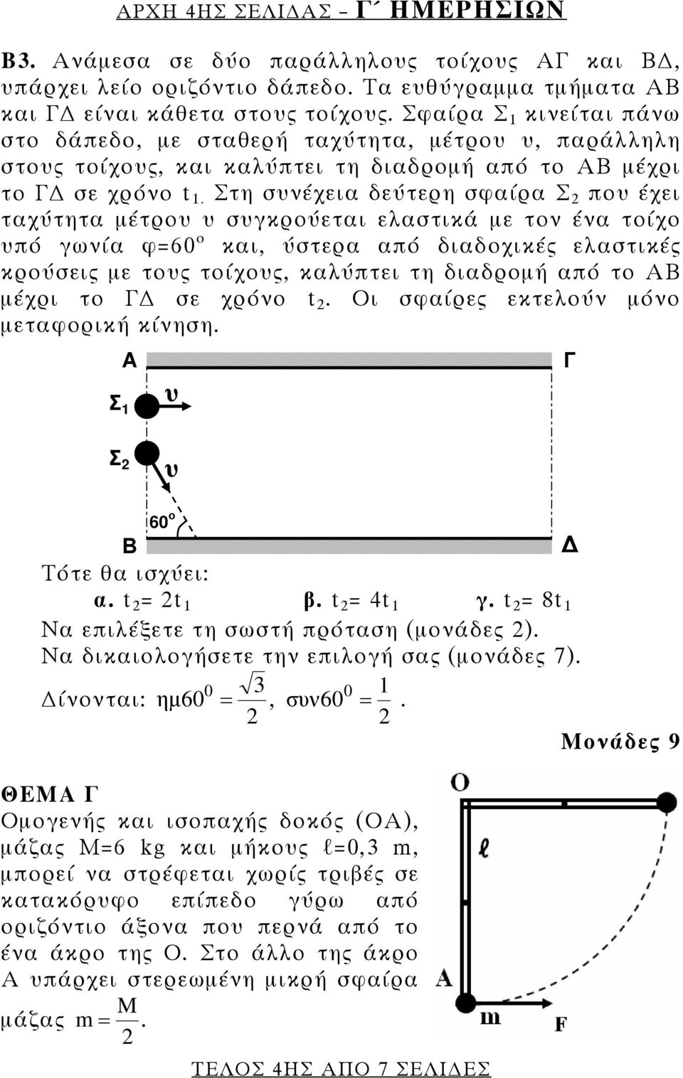 Στη σνέχεια δεύτερη σφαίρα Σ πο έχει ταχύτητα μέτρο σγκρούεται ελαστικά με τον ένα τοίχο πό γωνία φ=60 ο και, ύστερα από διαδοχικές ελαστικές κρούσεις με τος τοίχος, καλύπτει τη διαδρομή από το ΑΒ