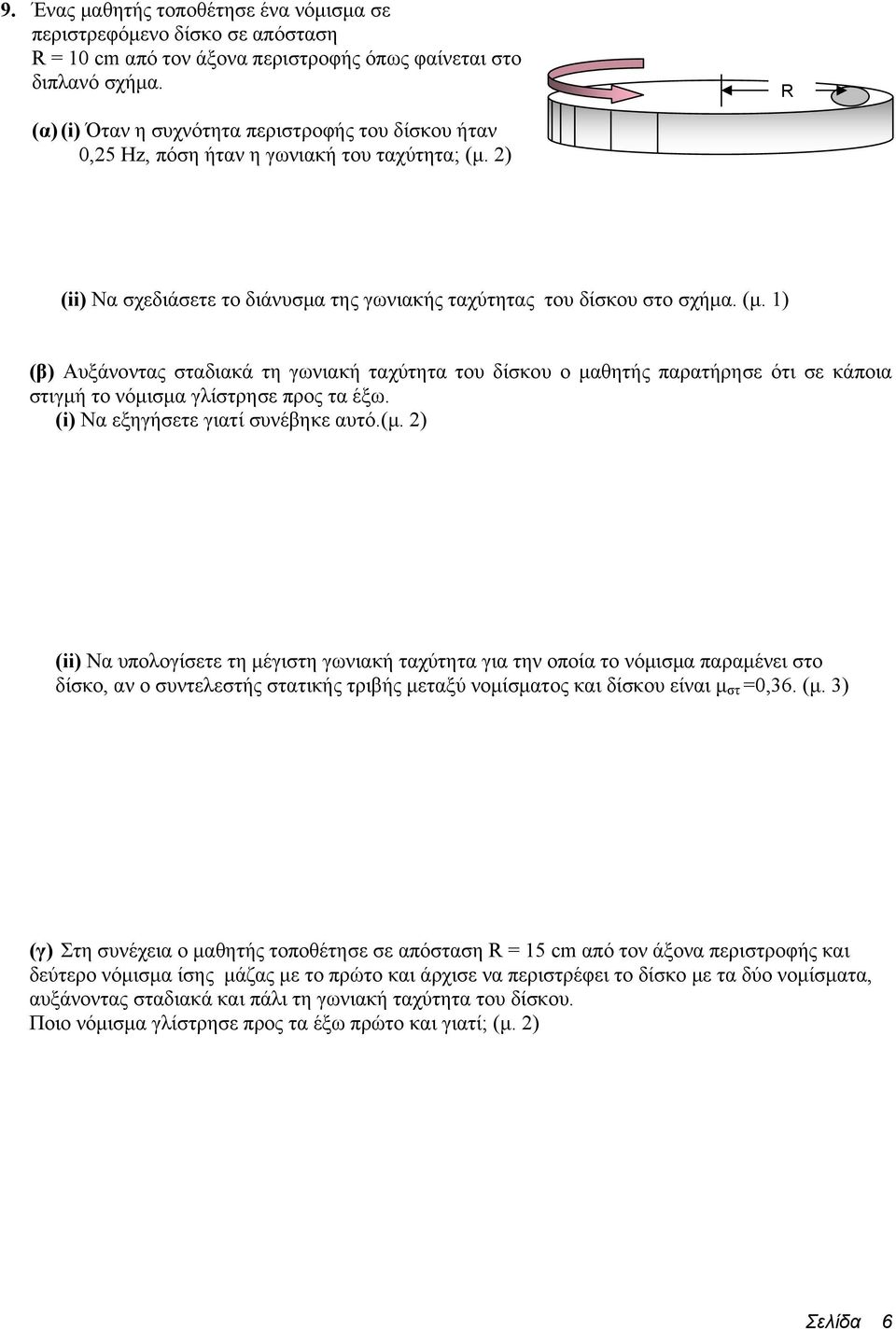 2) (ii) Να σχεδιάσετε το διάνυσμα της γωνιακής ταχύτητας του δίσκου στο σχήμα. (μ.