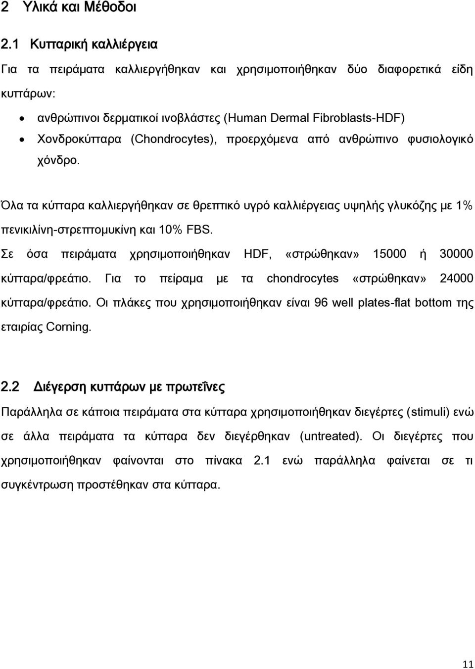 (Chondrocytes), προερχόμενα από ανθρώπινο φυσιολογικό χόνδρο. Όλα τα κύτταρα καλλιεργήθηκαν σε θρεπτικό υγρό καλλιέργειας υψηλής γλυκόζης με 1% πενικιλίνη-στρεπτομυκίνη και 10% FBS.