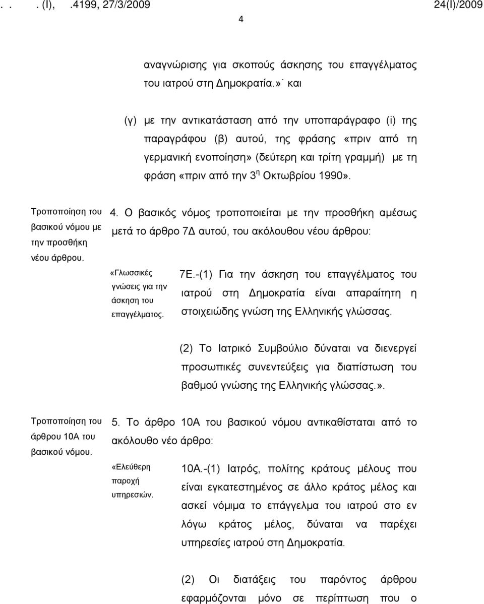 Τροποποίηση του βασικού νόμου με την προσθήκη νέου άρθρου. 4.