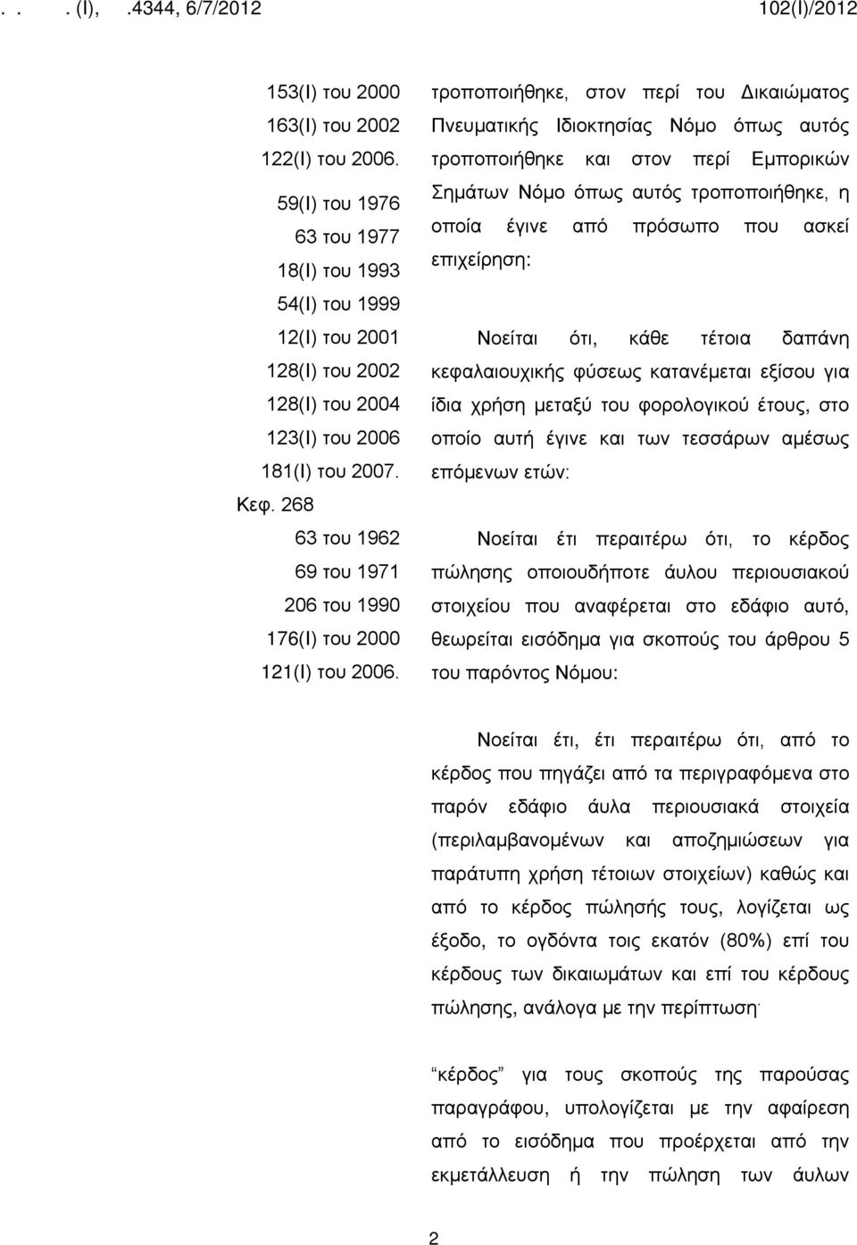 τροποποιήθηκε, στον περί του Δικαιώματος Πνευματικής Ιδιοκτησίας Νόμο όπως αυτός τροποποιήθηκε και στον περί Εμπορικών Σημάτων Νόμο όπως αυτός τροποποιήθηκε, η οποία έγινε από πρόσωπο που ασκεί