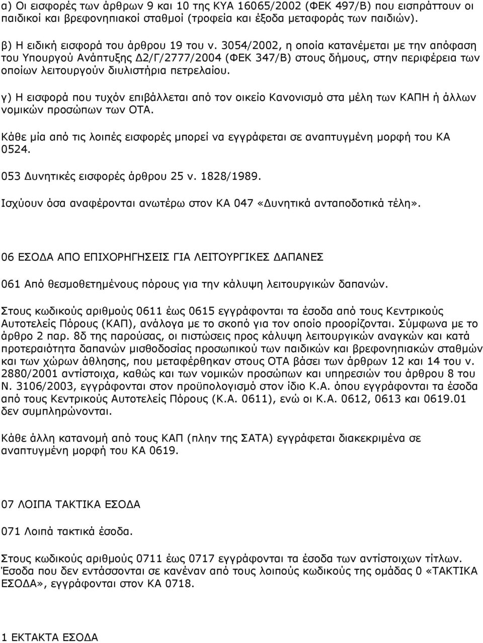 3054/2002, η οποία κατανέμεται με την απόφαση του Υπουργού Ανάπτυξης Δ2/Γ/2777/2004 (ΦΕΚ 347/Β) στους δήμους, στην περιφέρεια των οποίων λειτουργούν διυλιστήρια πετρελαίου.