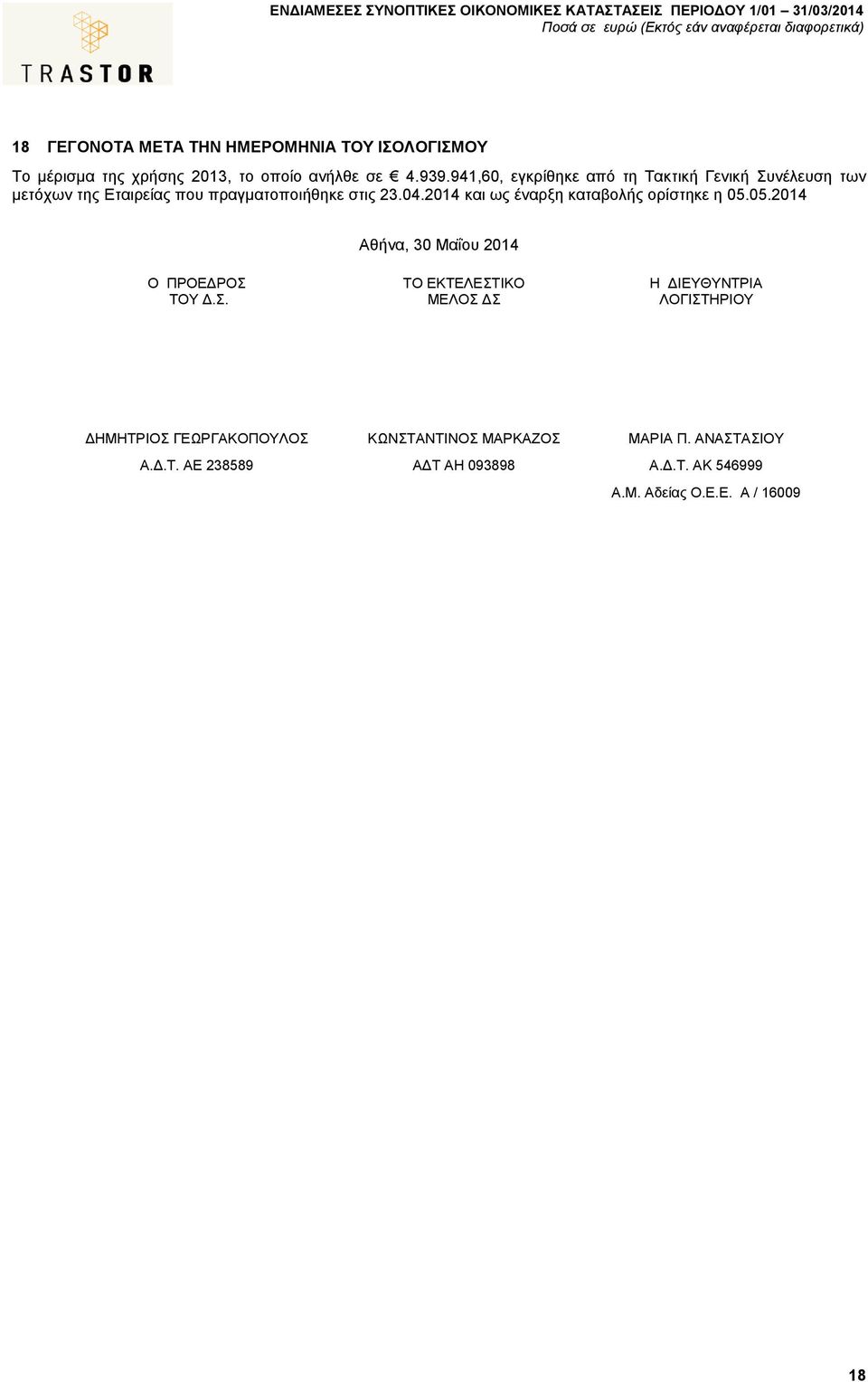 2014 και ως έναρξη καταβολής ορίστηκε η 05.05.2014 Αθήνα, 30 Μαΐου 2014 Ο ΠΡΟΕ ΡΟΣ 