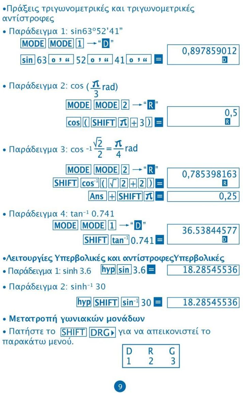 741 Λειτουργίες Yπερβολικές και αντίστροφεςyπερβολικές Παράδειγμα 1: sinh 3.