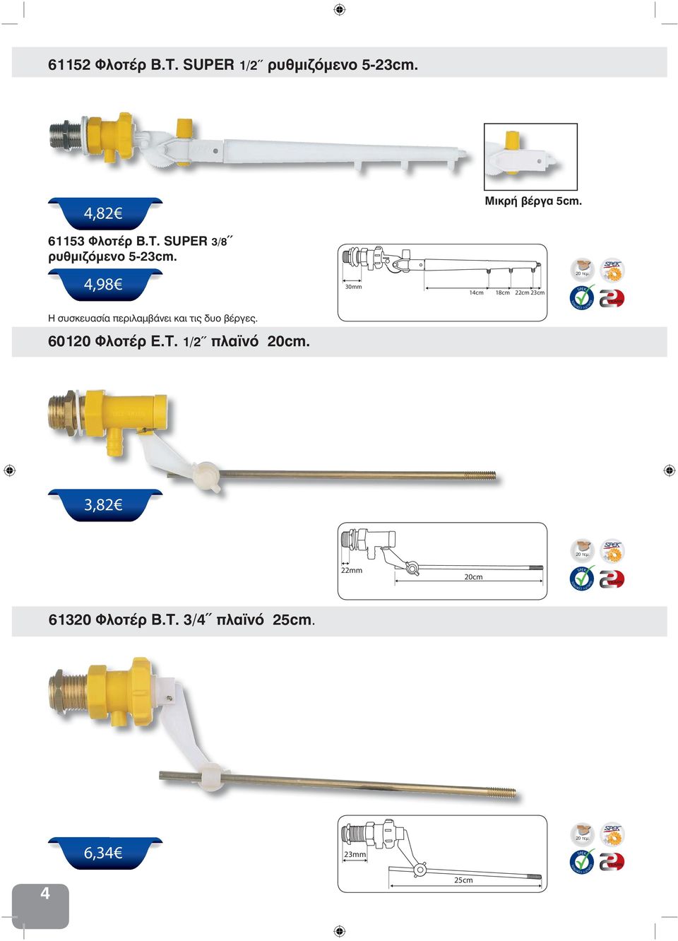 4,98 30mm 14cm 18cm 22cm 23cm Η συσκευασία περιλαμβάνει και τις δυο βέργες.