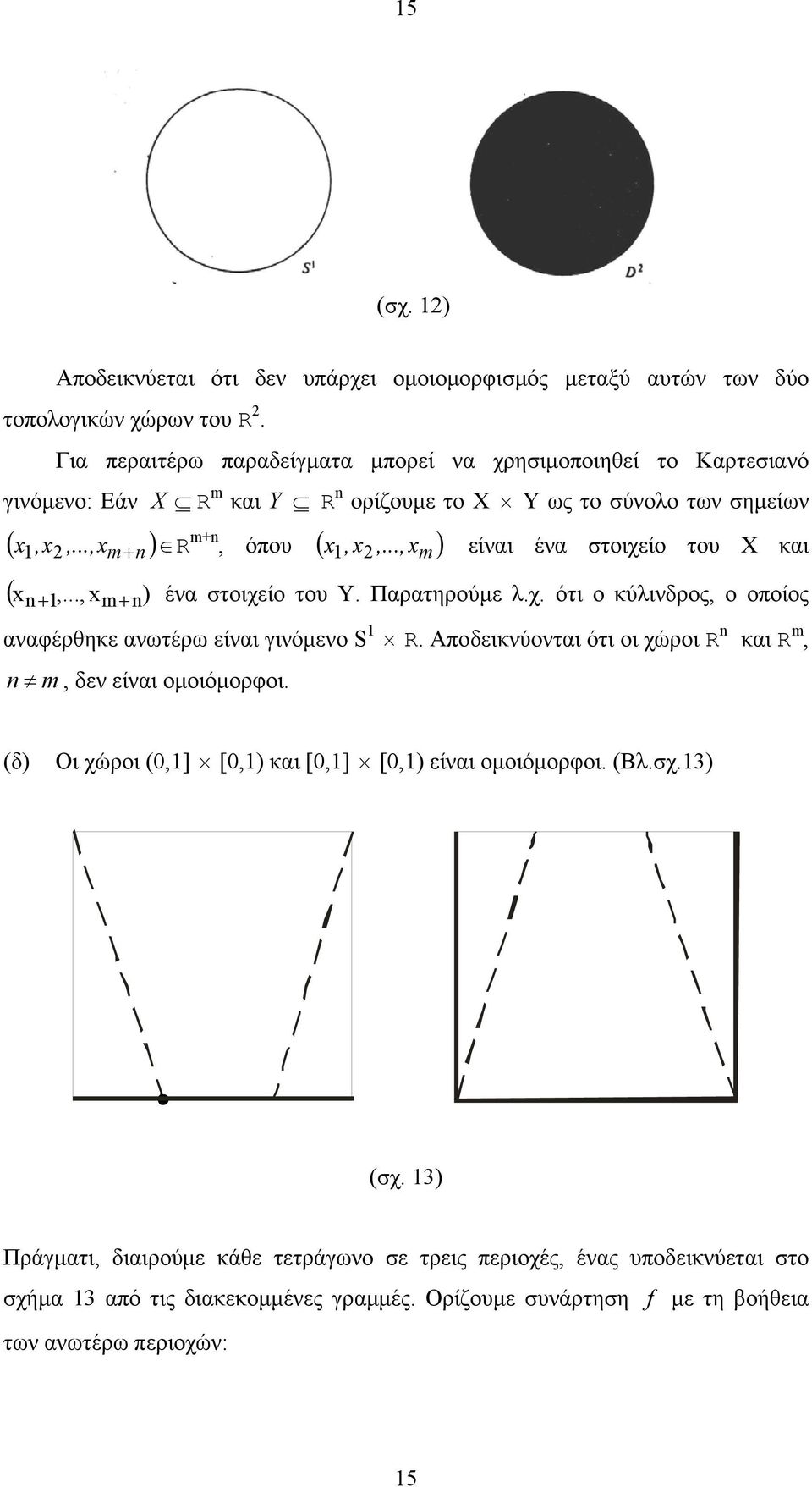 .., m είναι ένα στοιχείο του Χ και ( n +,..., m+ n) ένα στοιχείο του Y. Παρατηρούμε λ.χ. ότι ο κύλινδρος, ο οποίος αναφέρθηκε ανωτέρω είναι γινόμενο S R.