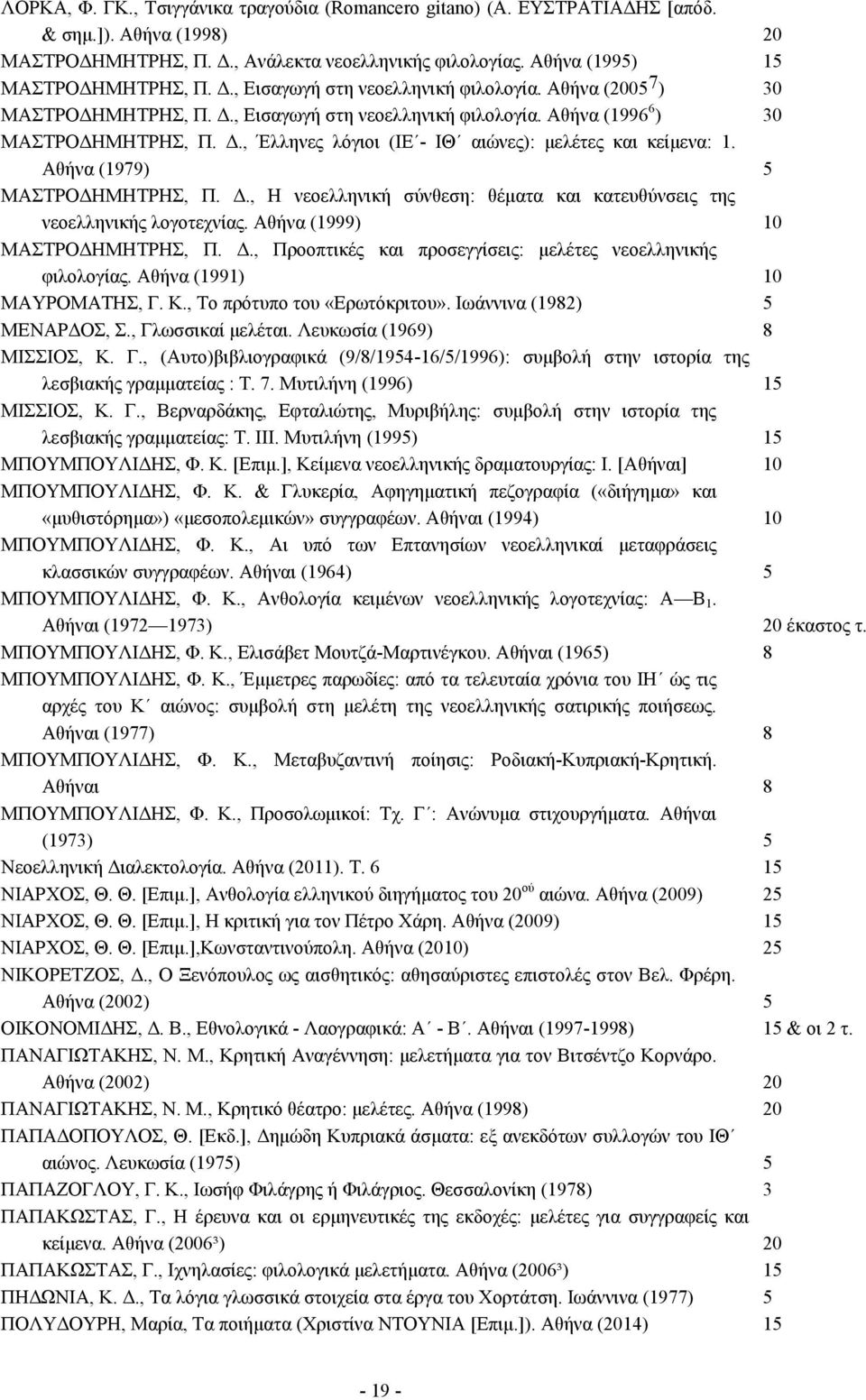 Αθήνα (1979) 5 ΜΑΣΤΡΟΔΗΜΗΤΡΗΣ, Π. Δ., Η νεοελληνική σύνθεση: θέµατα και κατευθύνσεις της νεοελληνικής λογοτεχνίας. Αθήνα (1999) 10 ΜΑΣΤΡΟΔΗΜΗΤΡΗΣ, Π. Δ., Προοπτικές και προσεγγίσεις: µελέτες νεοελληνικής φιλολογίας.