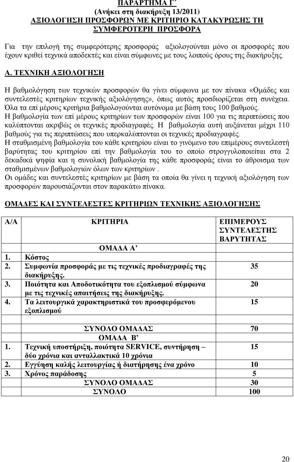 ΣΔΥΝΗΚΖ ΑΞΗΟΛΟΓΖΖ Ζ βαζκνιφγεζε ησλ ηερληθψλ πξνζθνξψλ ζα γίλεη ζχκθσλα κε ηνλ πίλαθα «Οκάδεο θαη ζπληειεζηέο θξηηεξίσλ ηερληθήο αμηνιφγεζεο», φπσο απηφο πξνζδηνξίδεηαη ζηε ζπλέρεηα.