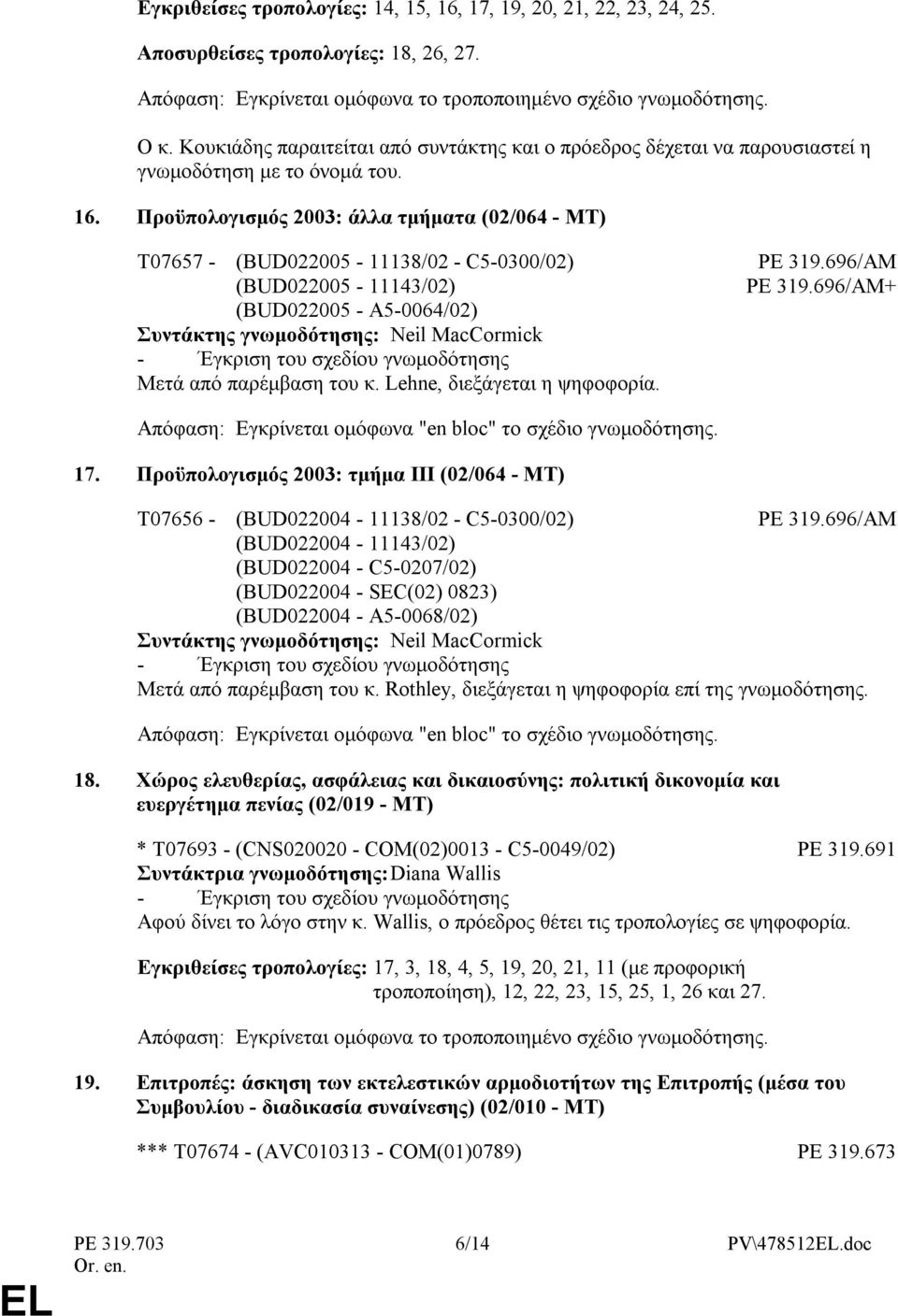 Προϋπολογισµός 2003: άλλα τµήµατα (02/064 - MT) T07657 - (BUD022005-11138/02 - C5-0300/02) PE 319.696/AM (BUD022005-11143/02) PE 319.