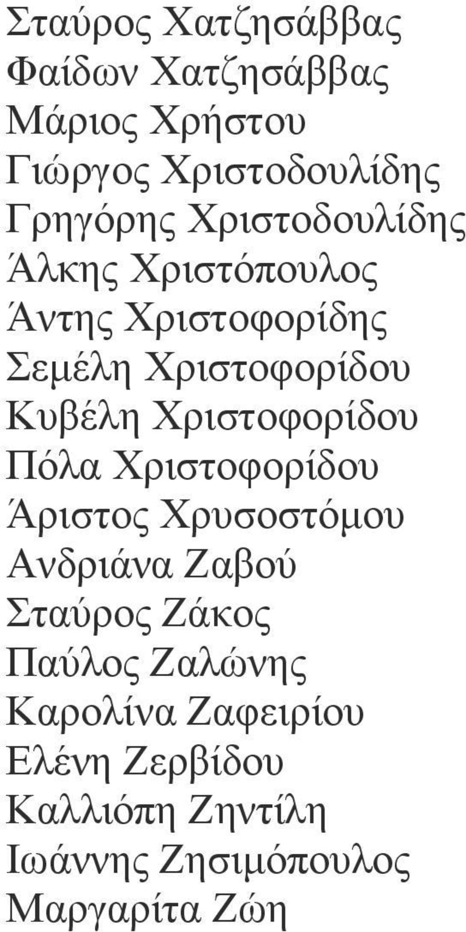 Χριστοφορίδου Πόλα Χριστοφορίδου Άριστος Χρυσοστόμου Ανδριάνα Ζαβού Σταύρος Ζάκος