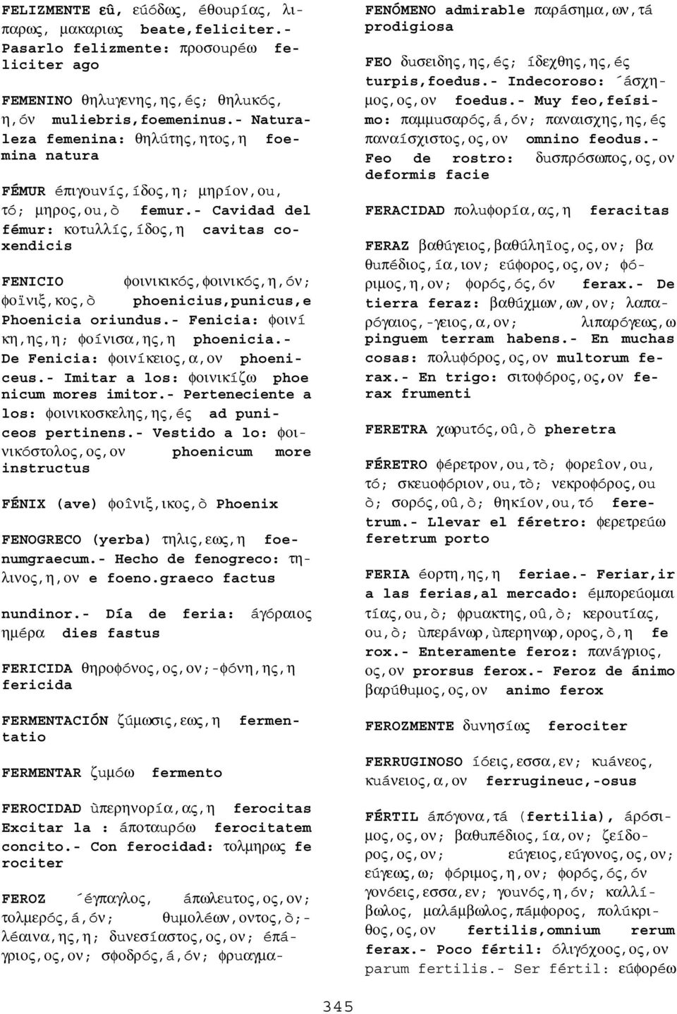 - Cavidad del fémur: κοτuλλíς,íδος,η cavitas coxendicis FENICIO φοινικικóς,φοινικóς,η,óν; φοïνιξ,κος,ò phoenicius,punicus,e Phoenicia oriundus.- Fenicia: φοινí κη,ης,η; φοíνισα,ης,η phoenicia.