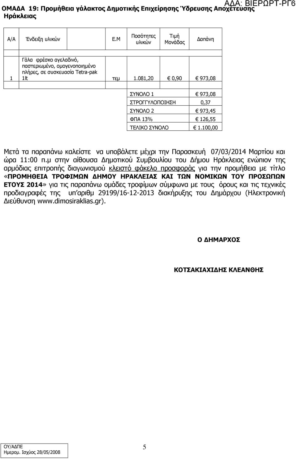 081,20 0,90 973,08 ΣΥΝΟΛΟ 1 973,08 ΣΤΡΟΓΓΥΛΟΠΟΙΗΣΗ 0,37 ΣΥΝΟΛΟ 2 973,45 ΦΠΑ 13% 126,55 ΤΕΛΙΚΟ ΣΥΝΟΛΟ 1.