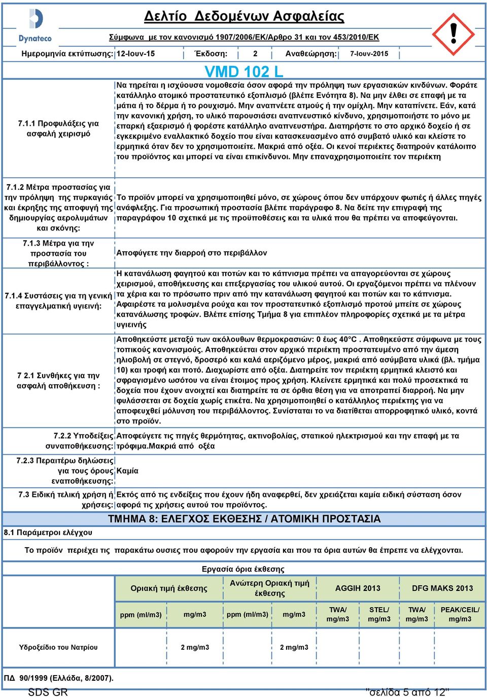 Εάν, κατά την κανονική χρήση, το υλικό παρουσιάσει αναπνευστικό κίνδυνο, χρησιμοποιήστε το μόνο με επαρκή εξαερισμό ή φορέστε κατάλληλο αναπνευστήρα.