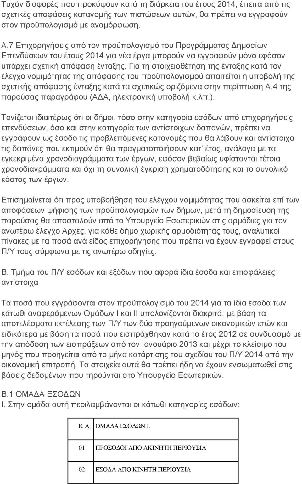 Για τη στοιχειοθέτηση της ένταξης κατά τον έλεγχο νομιμότητας της απόφασης του προϋπολογισμού απαιτείται η υποβολή της σχετικής απόφασης ένταξης κατά τα σχετικώς οριζόμενα στην περίπτωση Α.