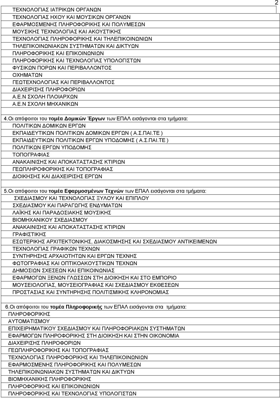 ΠΛΗΡΟΦΟΡΙΩΝ Α.Ε.Ν ΣΧΟΛΗ ΠΛΟΙΑΡΧΩΝ Α.Ε.Ν ΣΧΟΛΗ ΜΗΧΑΝΙΚΩΝ 2 4.Οι απόφοιτοι του τομέα Δομικών Έργων των ΕΠΑΛ εισάγονται στα τμήματα: ΠΟΛΙΤΙΚΩΝ ΔΟΜΙΚΩΝ ΕΡΓΩΝ ΕΚΠΑΙΔ