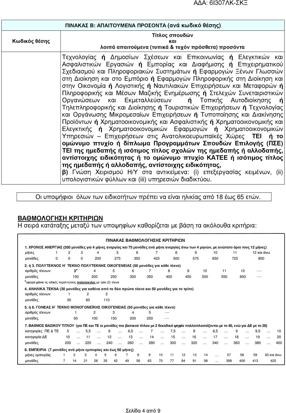 και στην Οικονοµία ή Λογιστικής ή Ναυτιλιακών Επιχειρήσεων και Μεταφορών ή Πληροφορικής και Μέσων Μαζικής Ενηµέρωσης ή Στελεχών Συνεταιριστικών Οργανώσεων και Εκµεταλλεύσεων ή Τοπικής Αυτοδιοίκησης ή