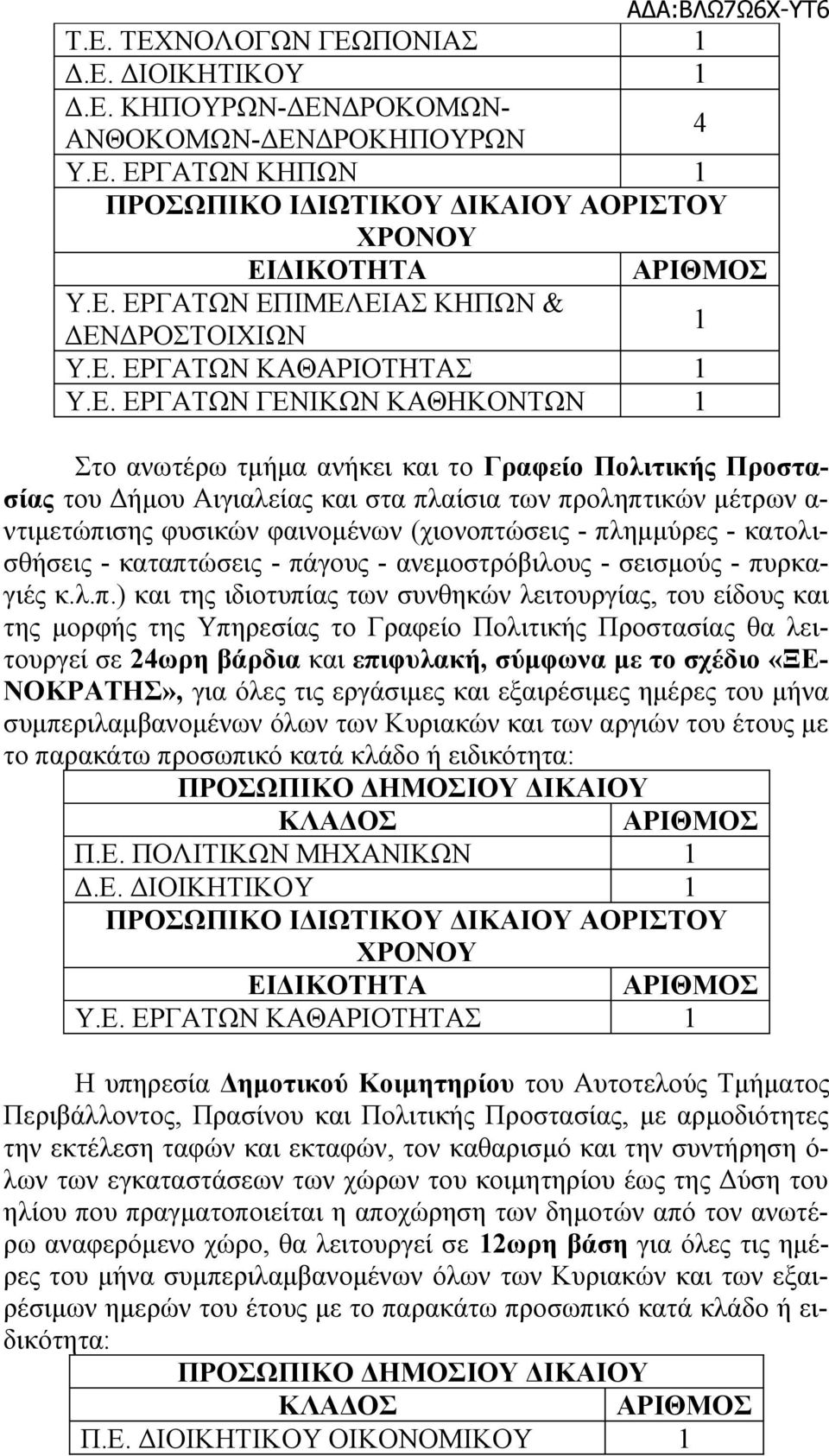 πλημμύρες - κατολισθήσεις - καταπτώσεις - πάγους - ανεμοστρόβιλους - σεισμούς - πυρκαγιές κ.λ.π.) και της ιδιοτυπίας των συνθηκών λειτουργίας, του είδους και της μορφής της Υπηρεσίας το Γραφείο