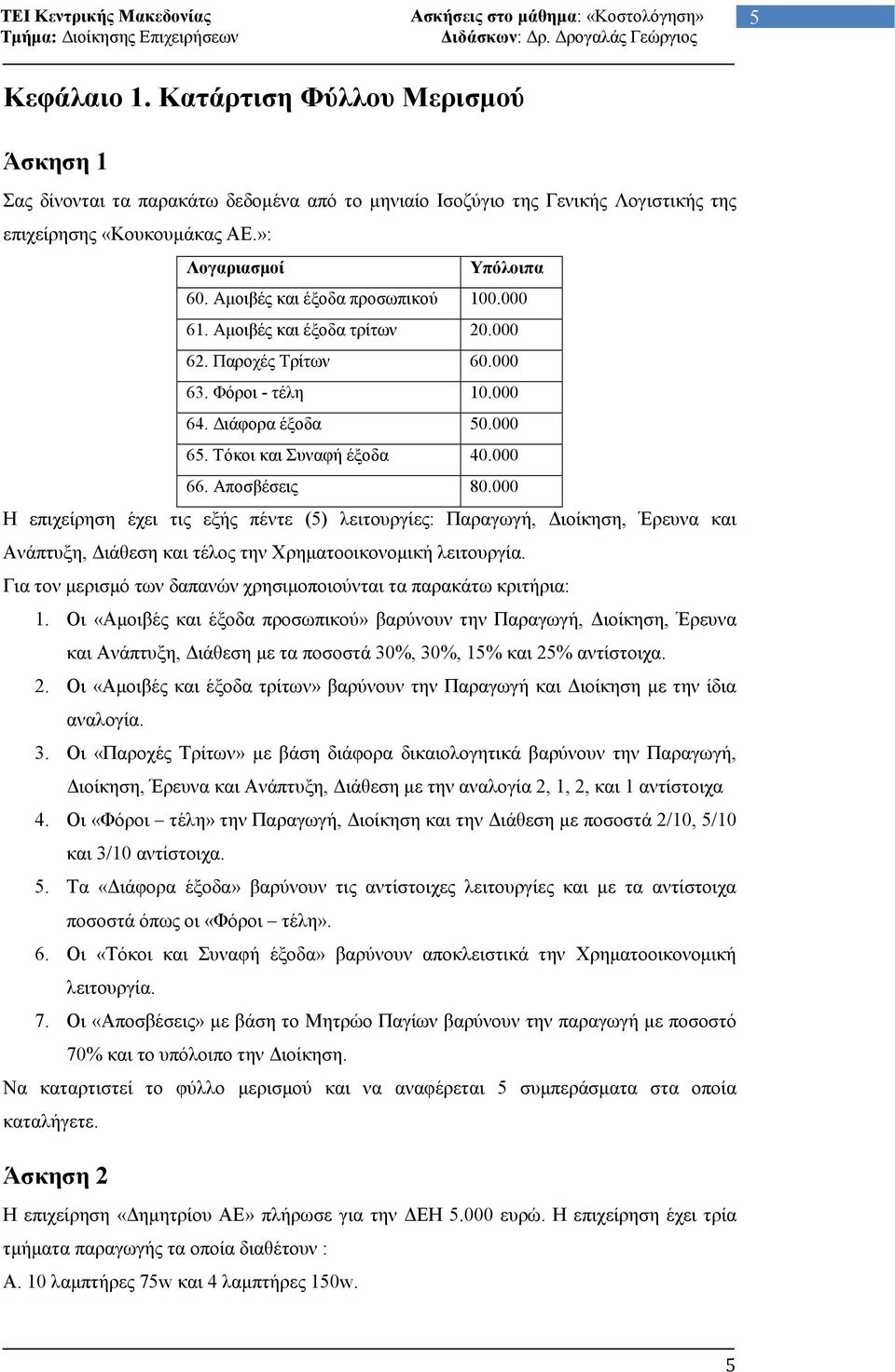 000 Η επιχείρηση έχει τις εξής πέντε (5) λειτουργίες: Παραγωγή, ιοίκηση, Έρευνα και Ανάπτυξη, ιάθεση και τέλος την Χρηµατοοικονοµική λειτουργία.