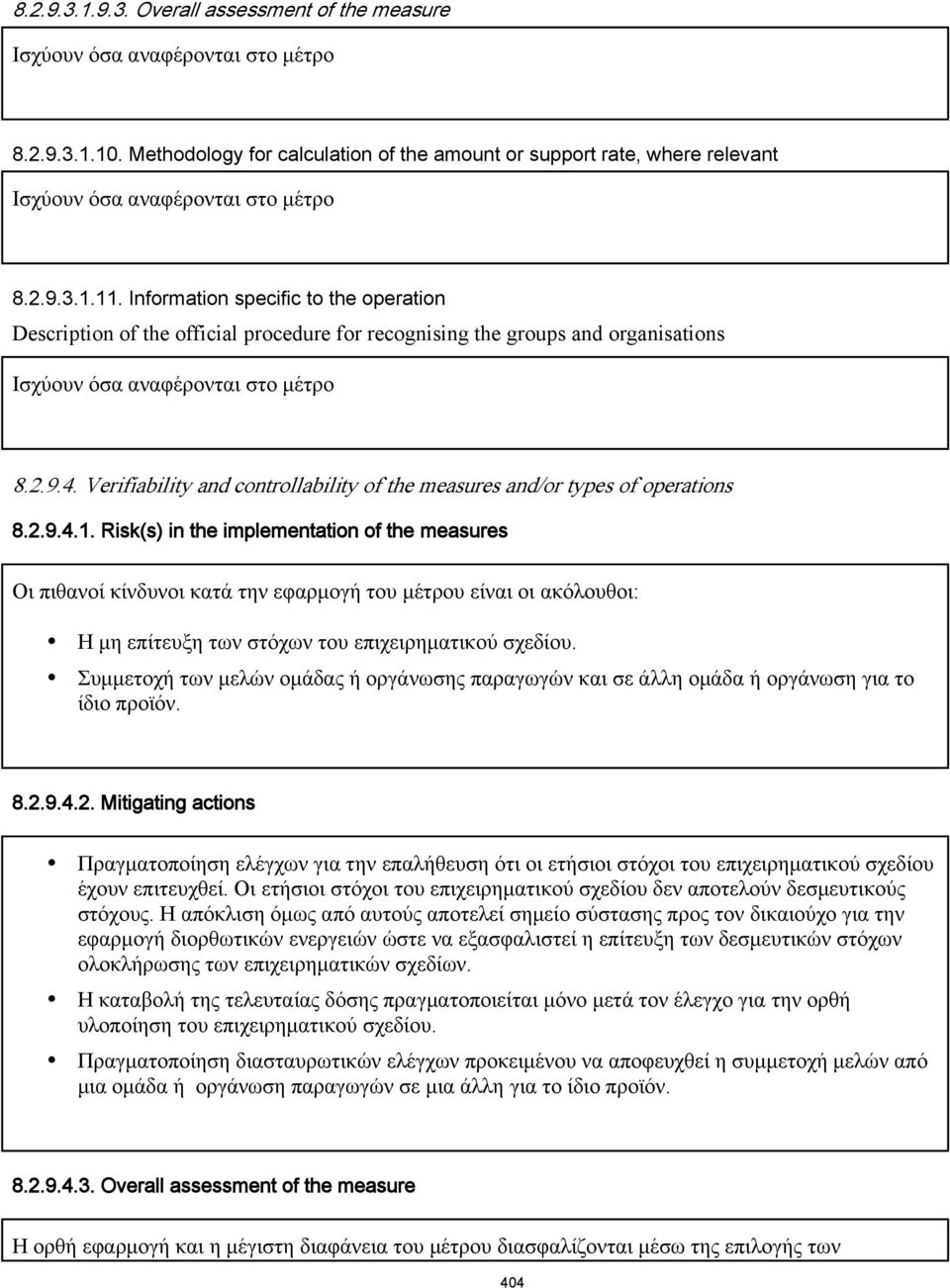 Information specific to the operation Description of the official procedure for recognising the groups and organisations Ισχύουν όσα αναφέρονται στο μέτρο 8.2.9.4.