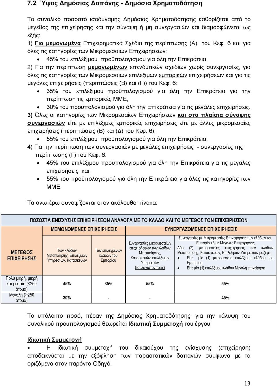 2) Για την περίπτωση μεμονωμένων επενδυτικών σχεδίων χωρίς συνεργασίες, για όλες τις κατηγορίες των Μικρομεσαίων επιλέξιμων εμπορικών επιχειρήσεων και για τις μεγάλες επιχειρήσεις (περιπτώσεις (Β)